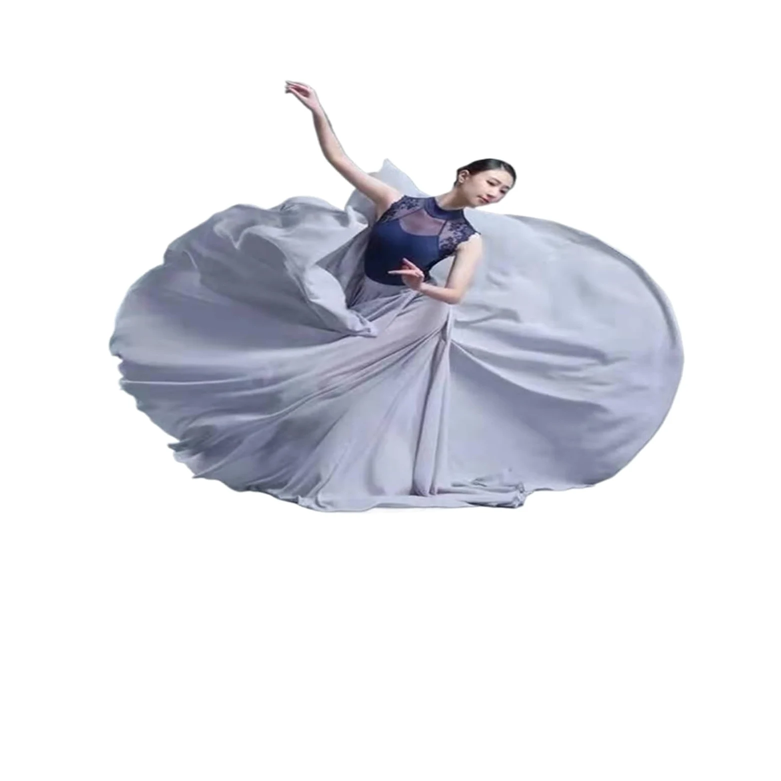 Falda Larga para Danza del Vientre, Disfraz de Danza clásica, Elegante Falda de Gasa para práctica de Danza del Vientre, 720 Grados, con Vuelo, para Ballet Moderno (Blanco, 540 x 8