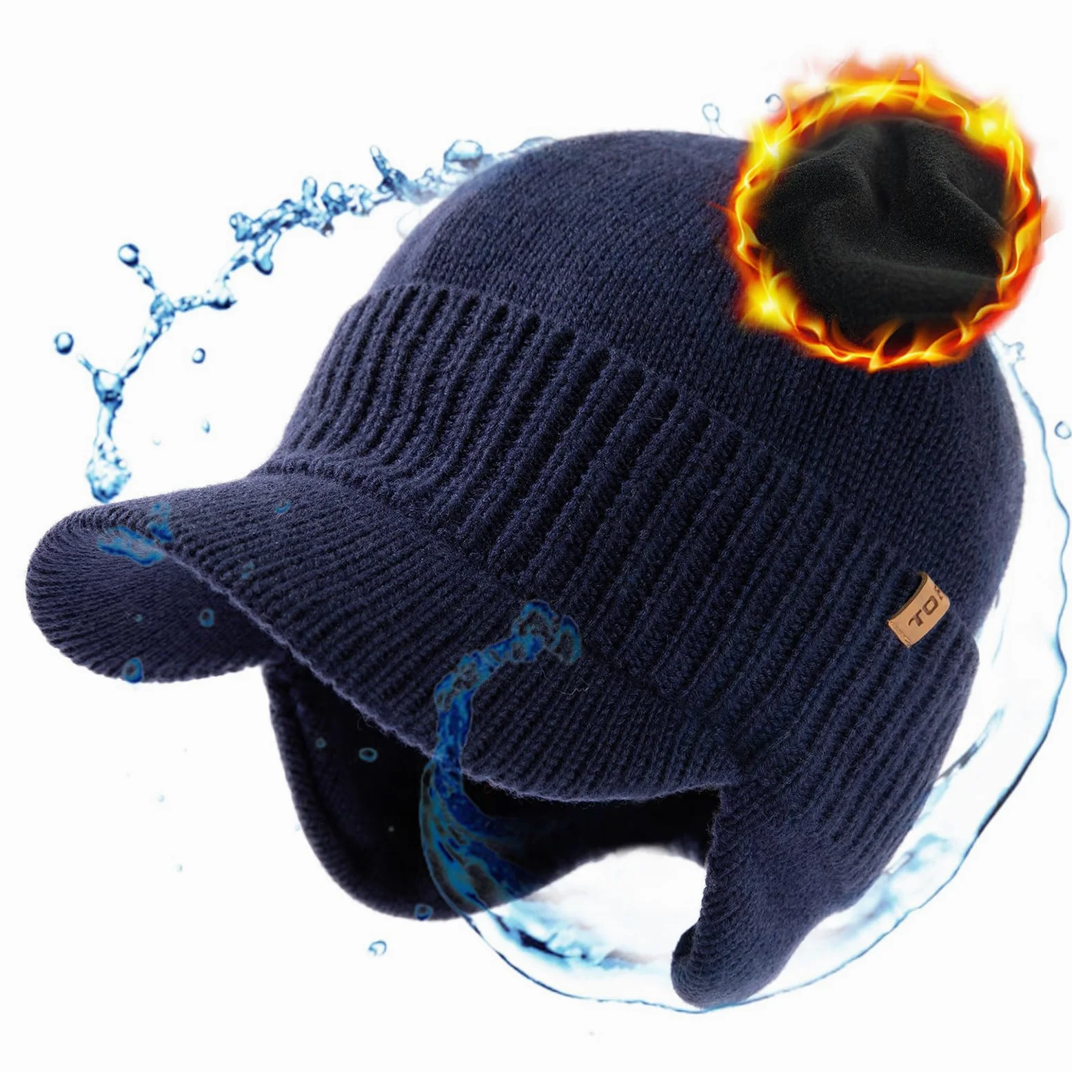 TOP-EX DryKnit - Gorro impermeable de 80 % lana merino, con orejeras, forro polar cálido para invierno, para clima frío, estilo unisex, 55-66 cm