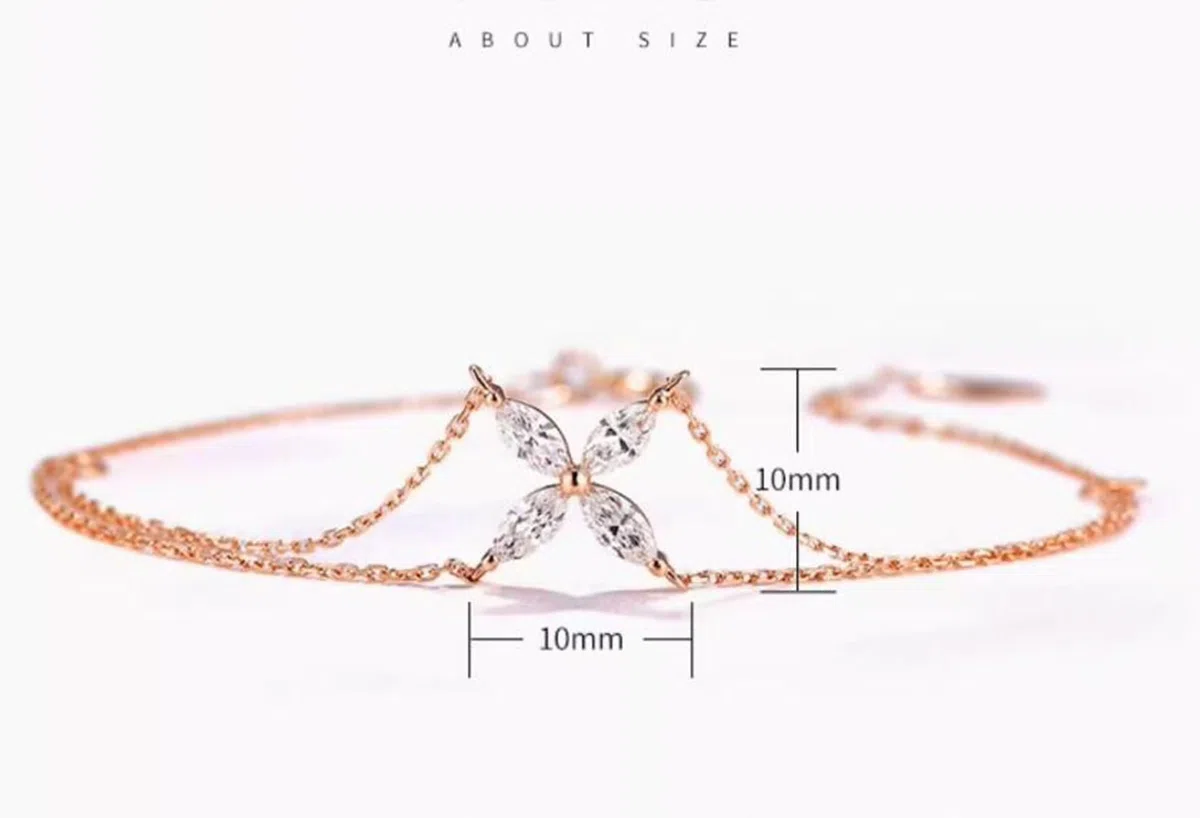 Pulseras Oro Rosa 9K / 14K / 18K Mujer, Cadena Doble Capa con Diamante, Cadena Extensible 16 CM + 5 CM, Pulseras Ajustable Mujer de Oro Rosa