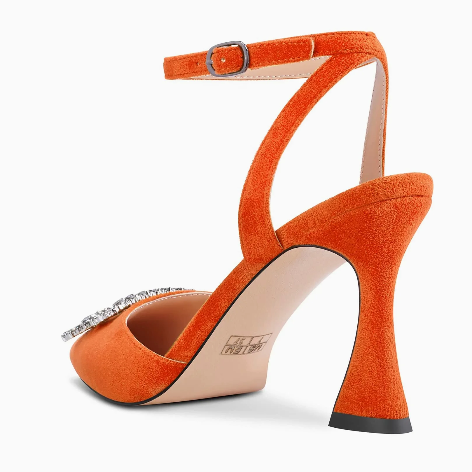 HEUIVZAR Mujer Alto High Chunky Ancho Heel Puntiaguada Punta Sandalias Correa Tobillo Diamante Cristal Cierre con Hebilla de Boda Dress Zapatos