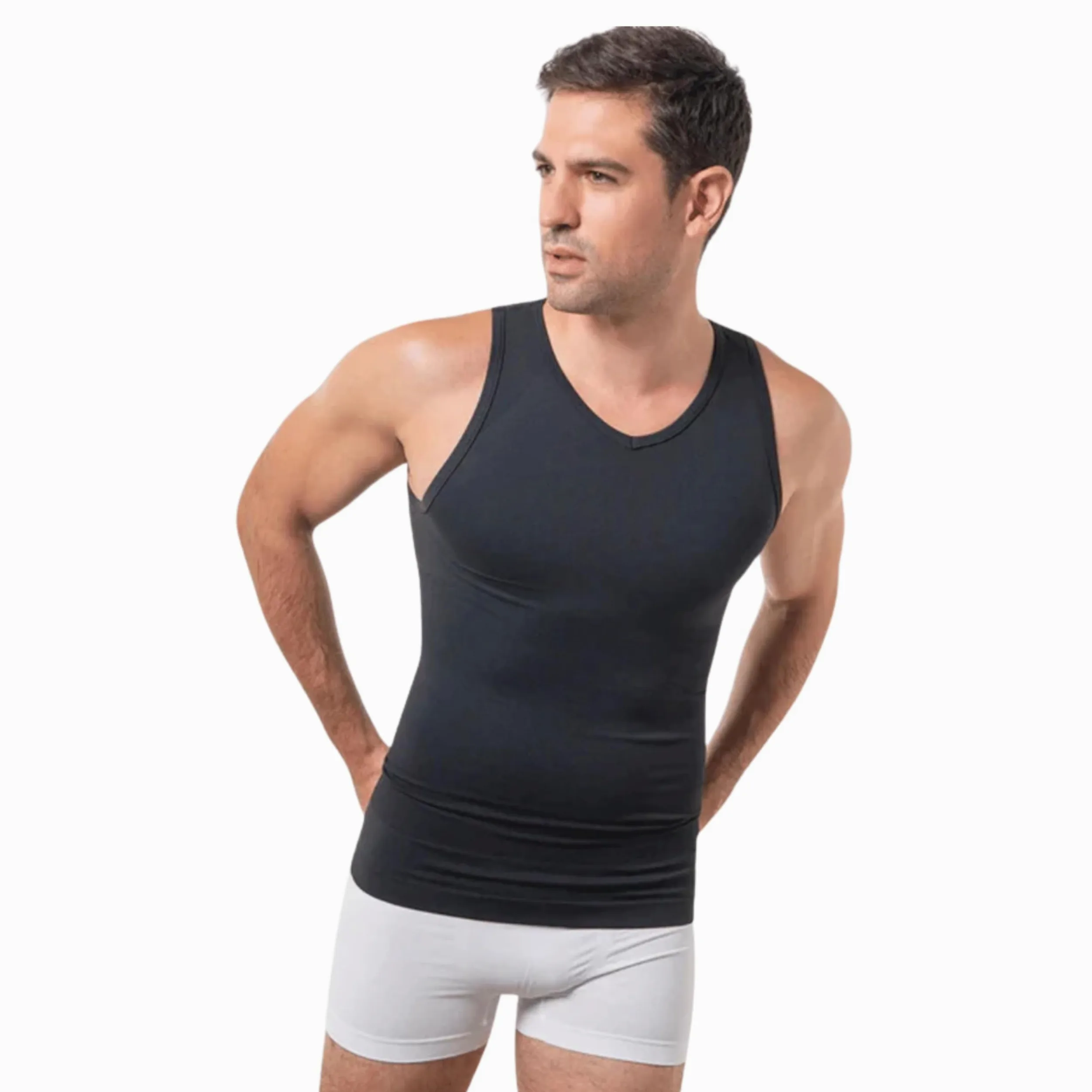 ANAISSA Camiseta Compresión Hombre con Fibra Emana Speed. Camiseta Reductora Hombre Moldea y Estiliza. Camiseta de Compresión Corrector Postural. Control Abdomen, Caderas y Espalda.