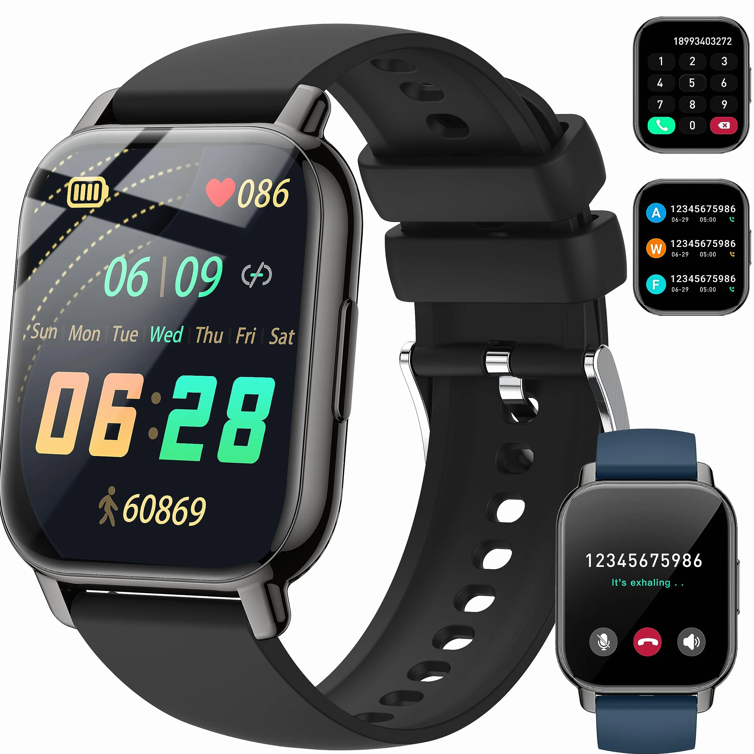 Popglory Reloj Inteligente Hombre con Llamadas y Asistente Voz, 1,85'' Smartwatch 2 Correas, Pulsera Actividad Presión Arterial Ritmo Cardíaco Oxígeno Sanguíneo, para Mujer Hombre Android iOS