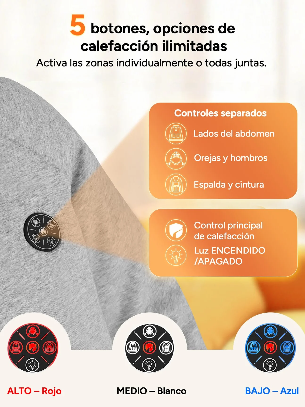 DR.PREPARE Sudadera con Capucha Calefactable Hombre y Mujer 9 Zonas de Calor Batería 16,000 mAh 3 Niveles de Calefacción Hasta 8H de Autonomía Chaleco Calefactable Forro Polar Para Exteriores