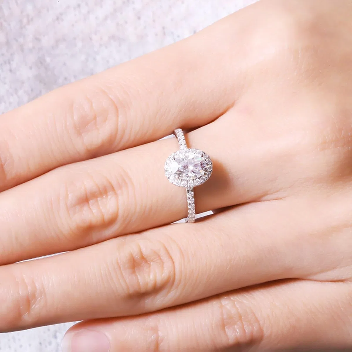 Anillo de oro blanco de 14 quilates, anillo de compromiso, anillos ovalados para mujer