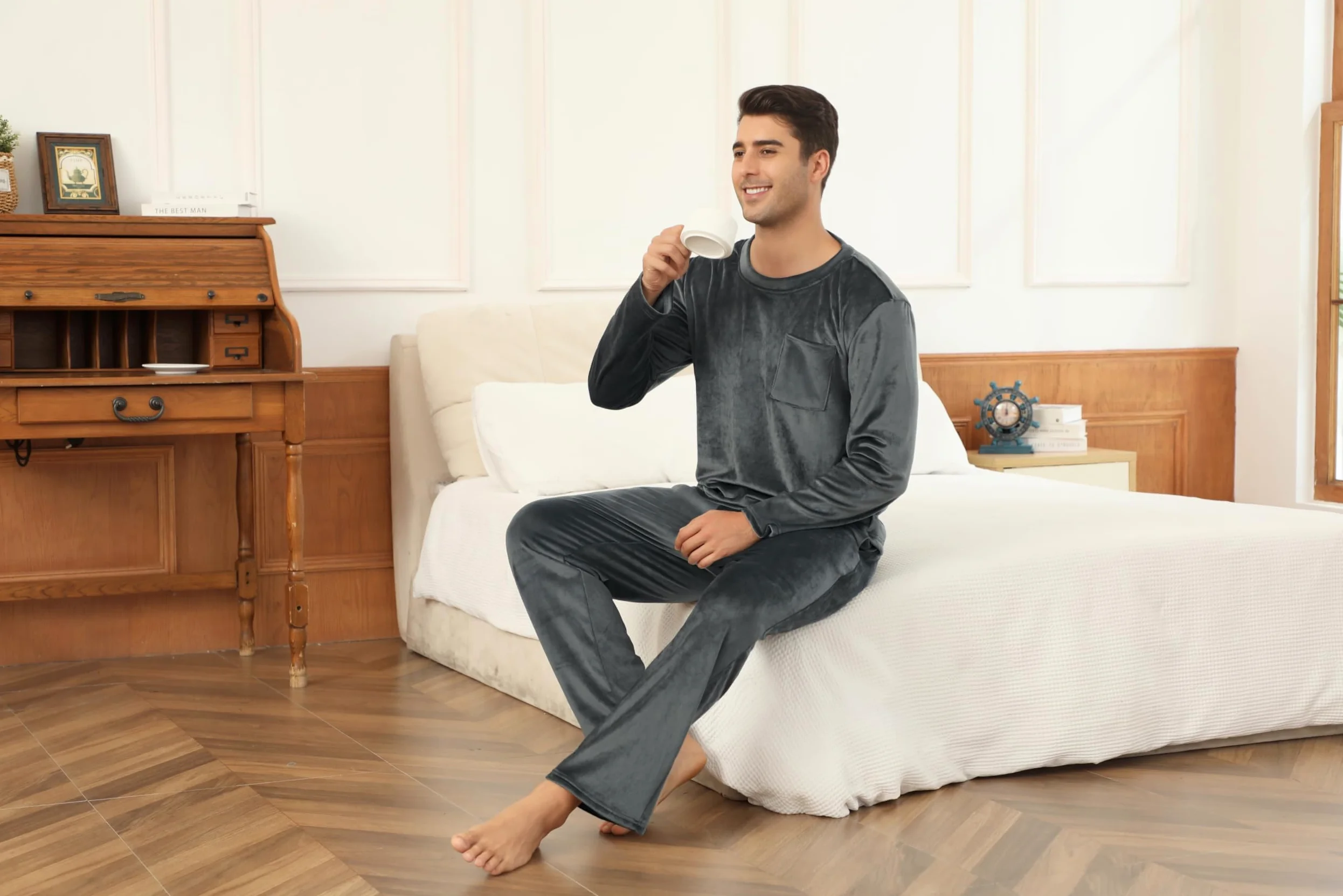 Vlazom Conjunto de Pijama de Invierno para Hombre - Pijama de Franela para casa S-XXL