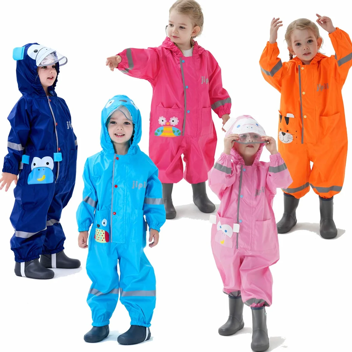 Impermeables para Bebé Niñas Niños Chubasqueros Chaquetas Capa de Lluvia Encapuchado Mono de Bolsillo Patrón Animal Reflectante Abrigos Impermeables Unisex Bebé Infante Niños 1-8 Años