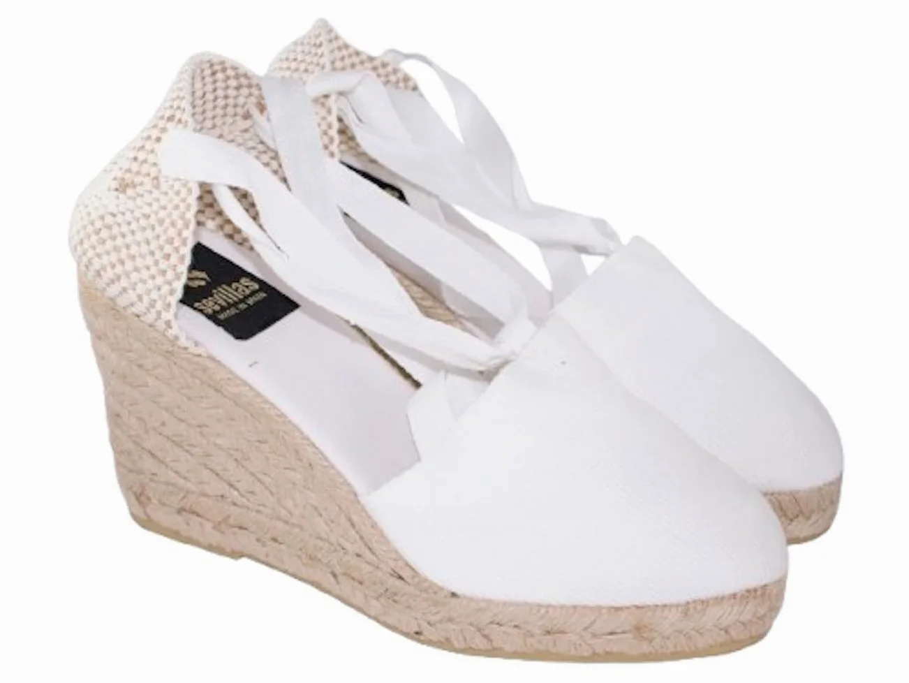 3030-7N Alpargata Valenciana con Cintas Mujer Cuña 9 cm Esparto Natural, Lona Algodón,Sandalia Verano Elegante