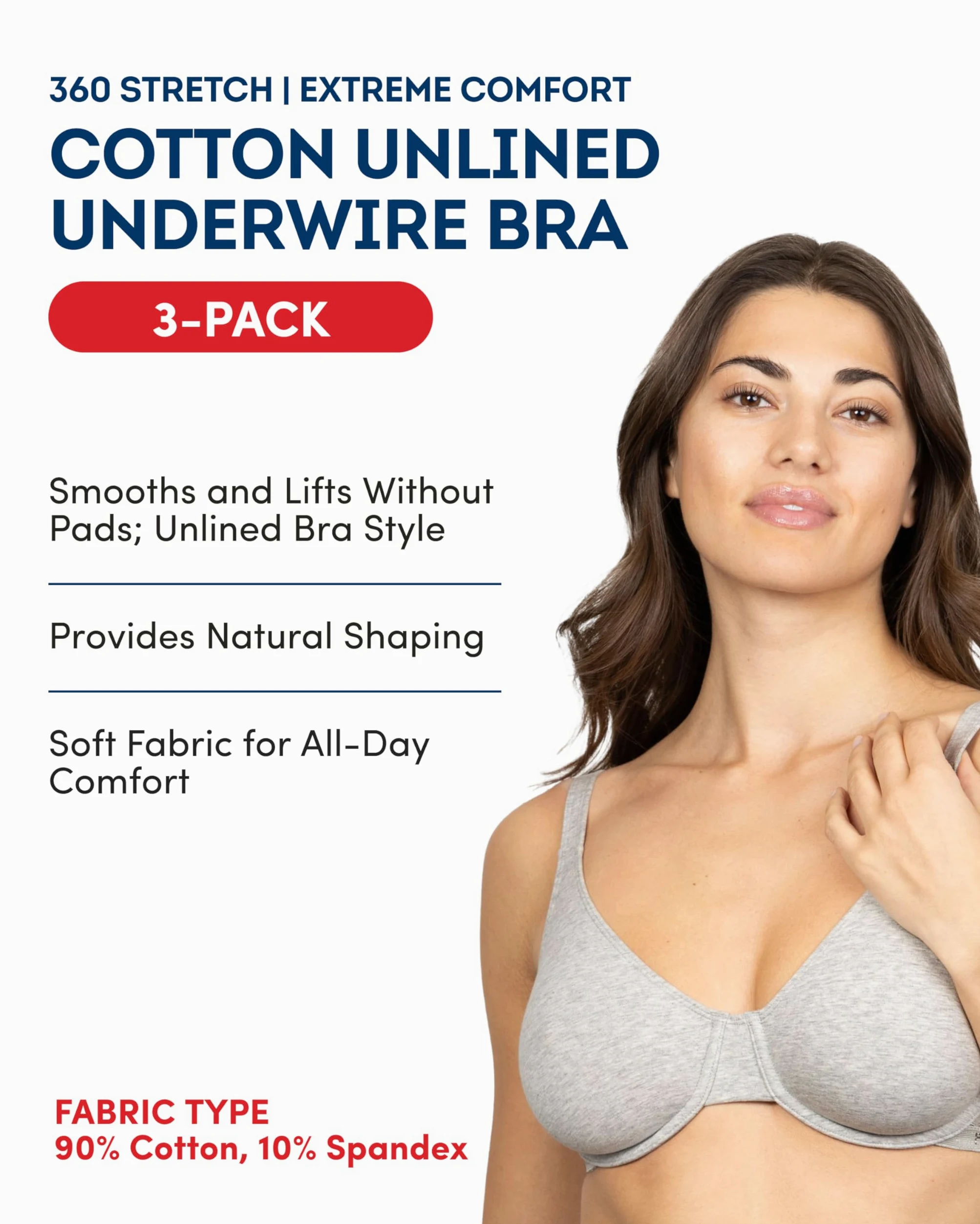 Fruit of the Loom Unlined Underwire Bra - Cotton & Spandex Blend For Natural Shape and Flexibility Sujetador Mujer (Pack de 2)