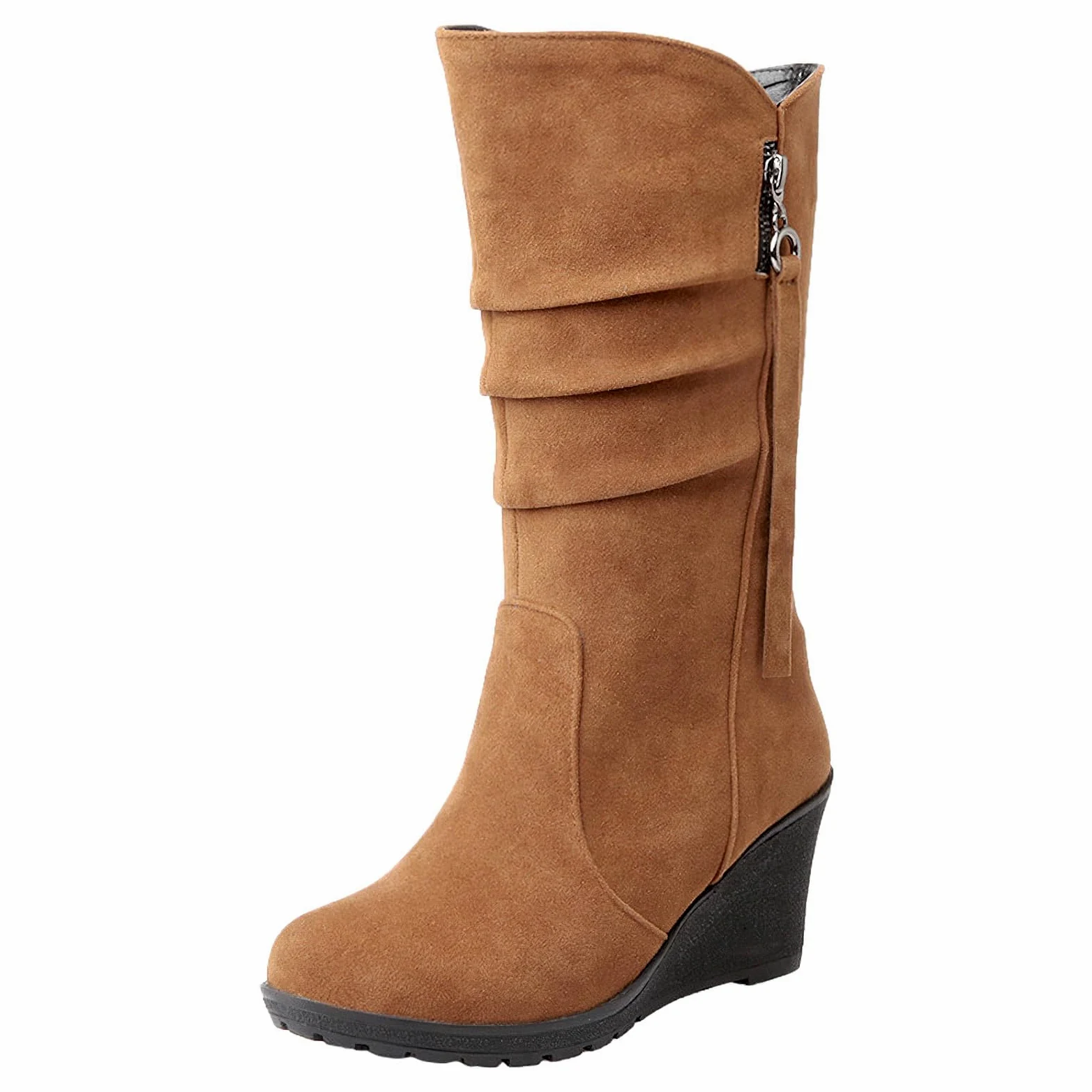 rismart Botas Slouch Mujer Media Pantorrilla Tacón Cuña Forro Fino de Piel Ante Zapatos de Invierno