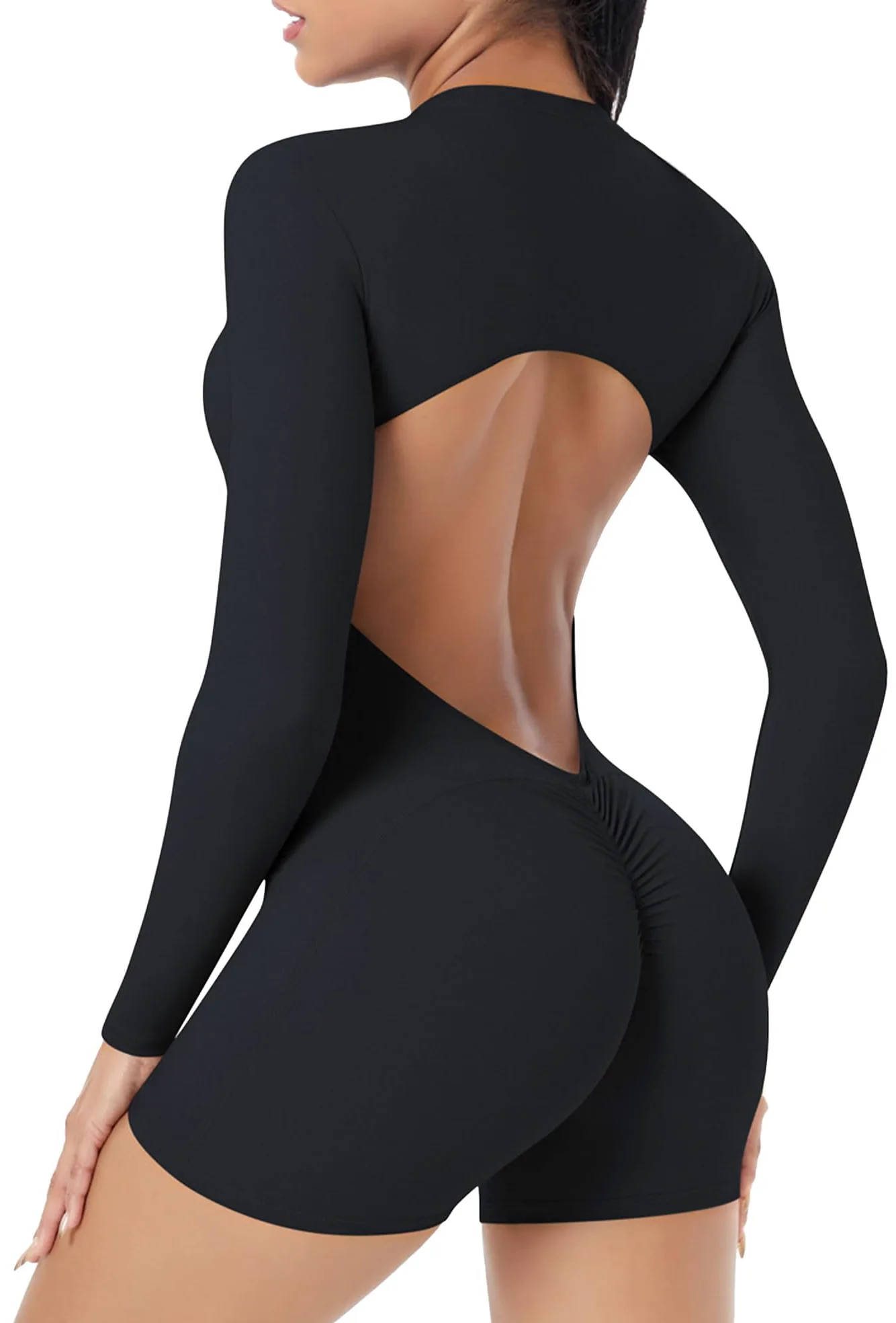 SEAUR Mono deportivo para mujer, corto, ajustado, para yoga, con espalda descubierta, bodycon con cremallera, gimnasio, fitness, jogging