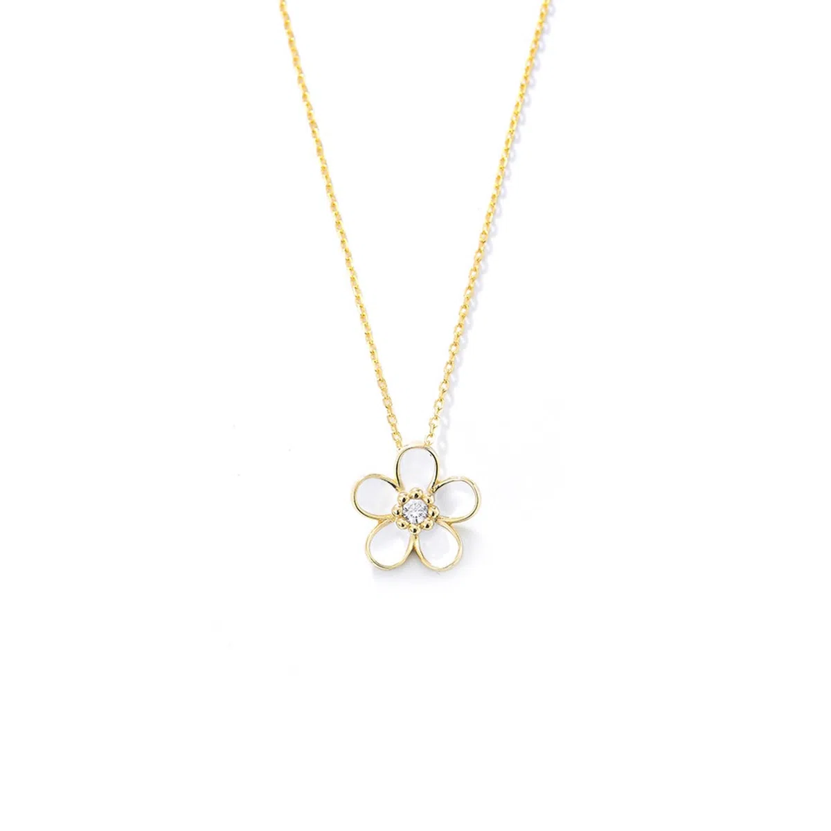 Collar con colgante de flor para mujer, cadena de oro amarillo de 9 quilates, 14 quilates, 18 quilates con diamante, collar con colgante individual para ella, 40 + 5 cm