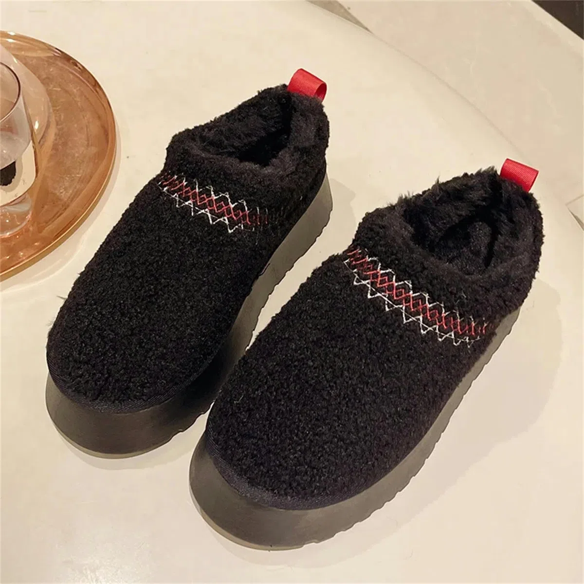 Pantuflas Mujeres Plataforma Casera Zapatillas De Algodón Esponjoso Slingback Zapatos Casuales