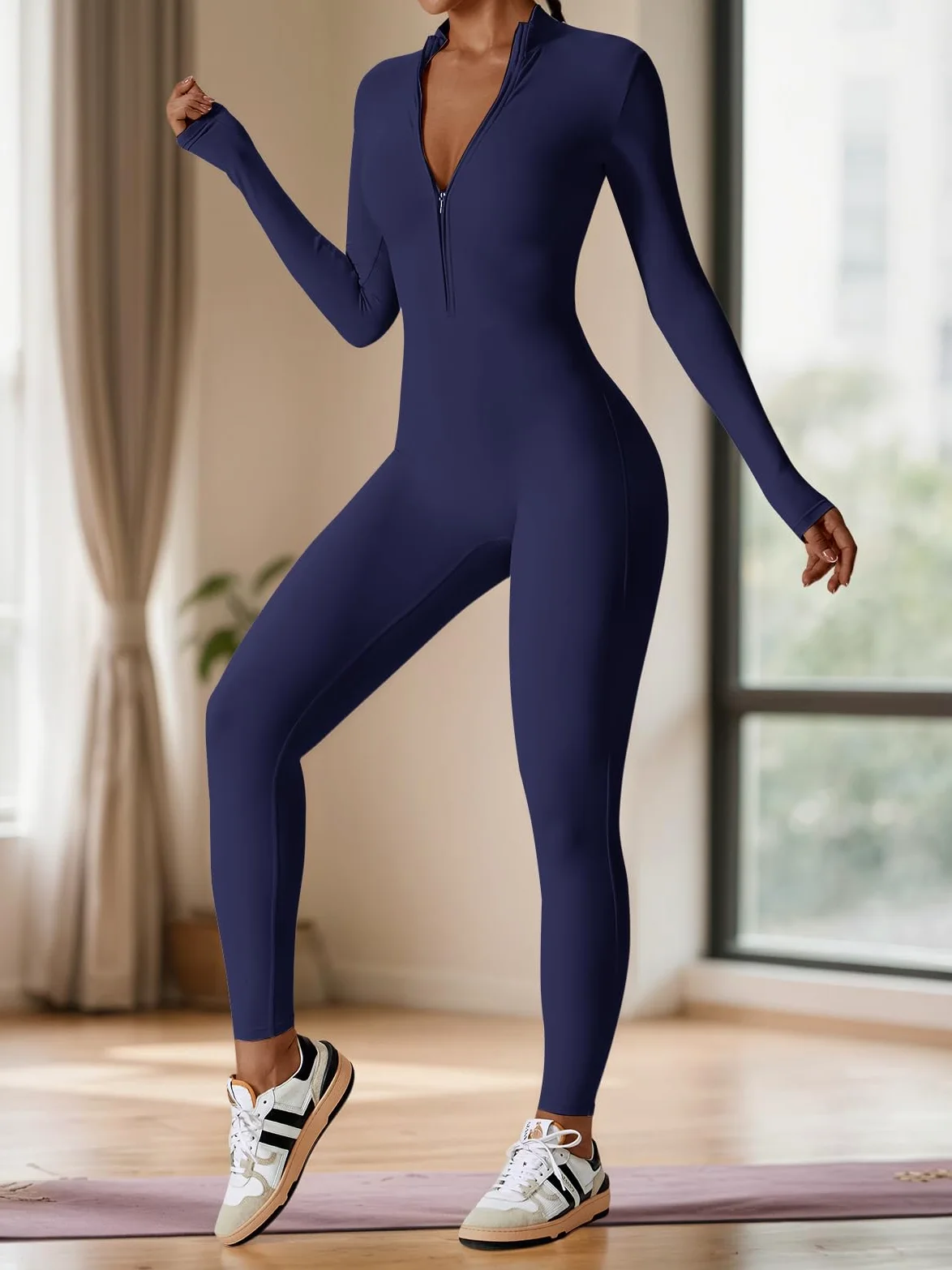 ECUPPER Enterizo Deportivo para Mujer Con cierre de cremallera y manga larga - Body moldeador para yoga y gym