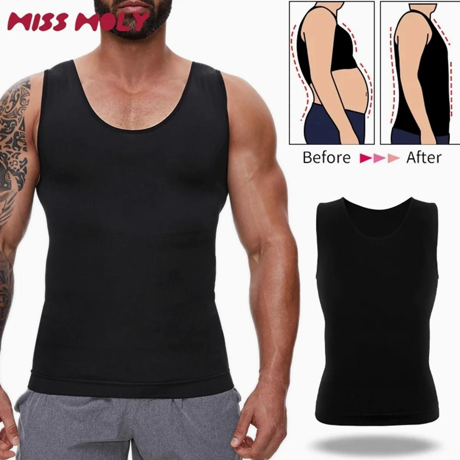 Prendas Moldeadoras Hombre Camisetas de compresión for Hombre, Faja Reductora Abdomen, Camiseta for Vientre Plano, Chaleco Adelgazante, Entrenador Cintura, Entrenamiento físico