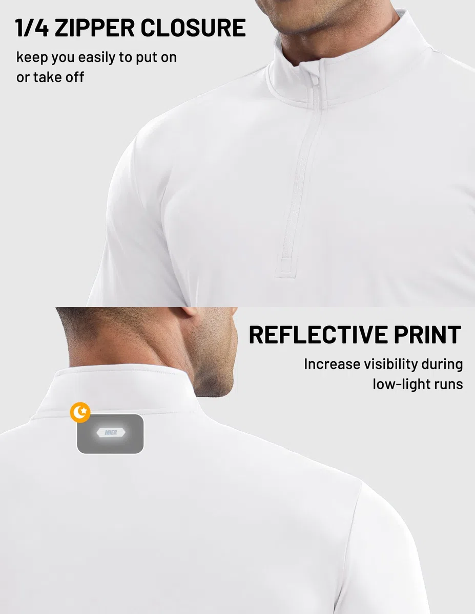 MIER Camiseta ligera de manga larga con cremallera de 1/4 para hombre, ajuste seco, para atletismo, correr, golf, senderismo, UPF 50+