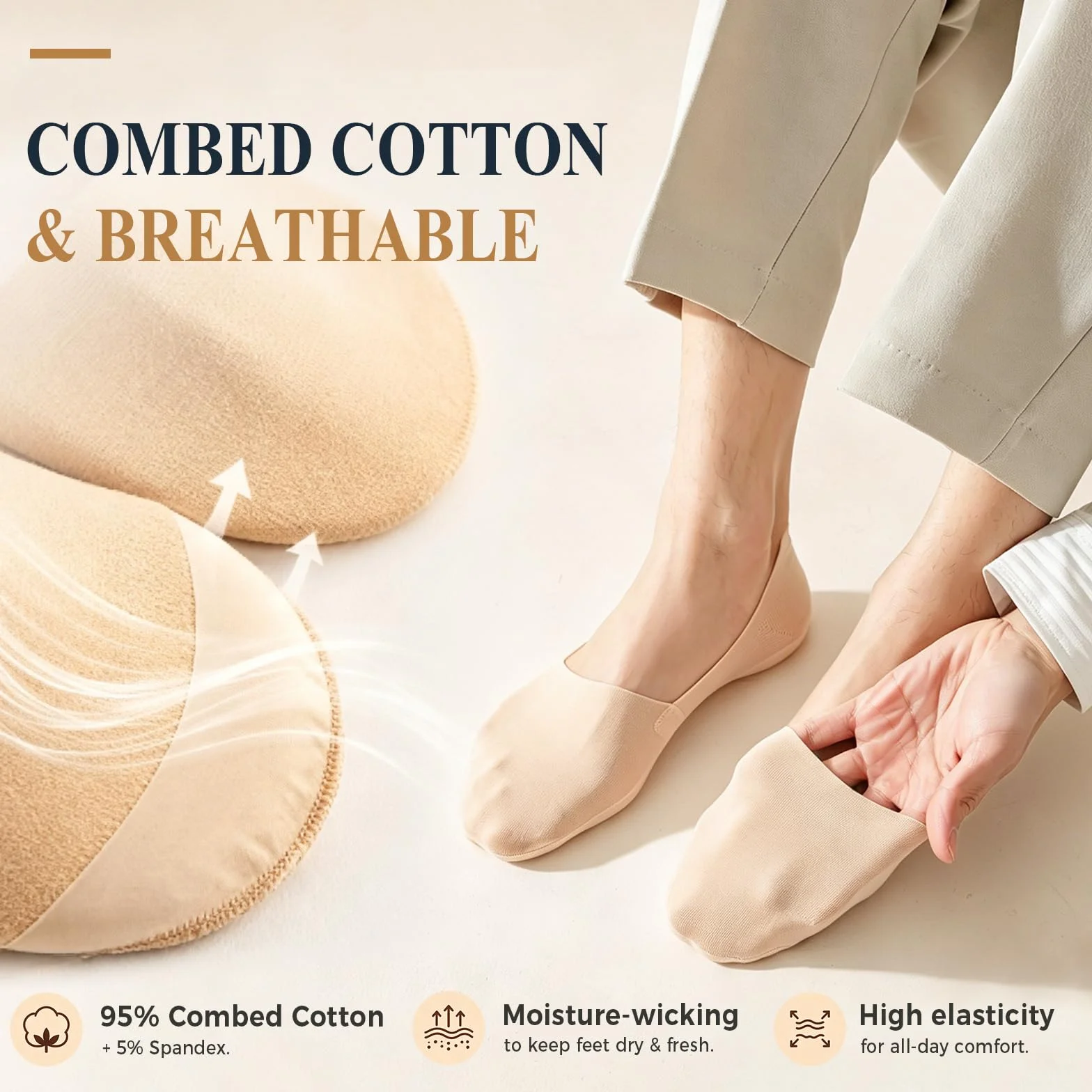 Caudblor 6 Pares Calcetines Invisibles Hombre Mujer Pack de Algodón Peinado con Puntera Reforzada Calcetines Cortos Antideslizantes para Zapatillas Mocasines 37-39 40-42