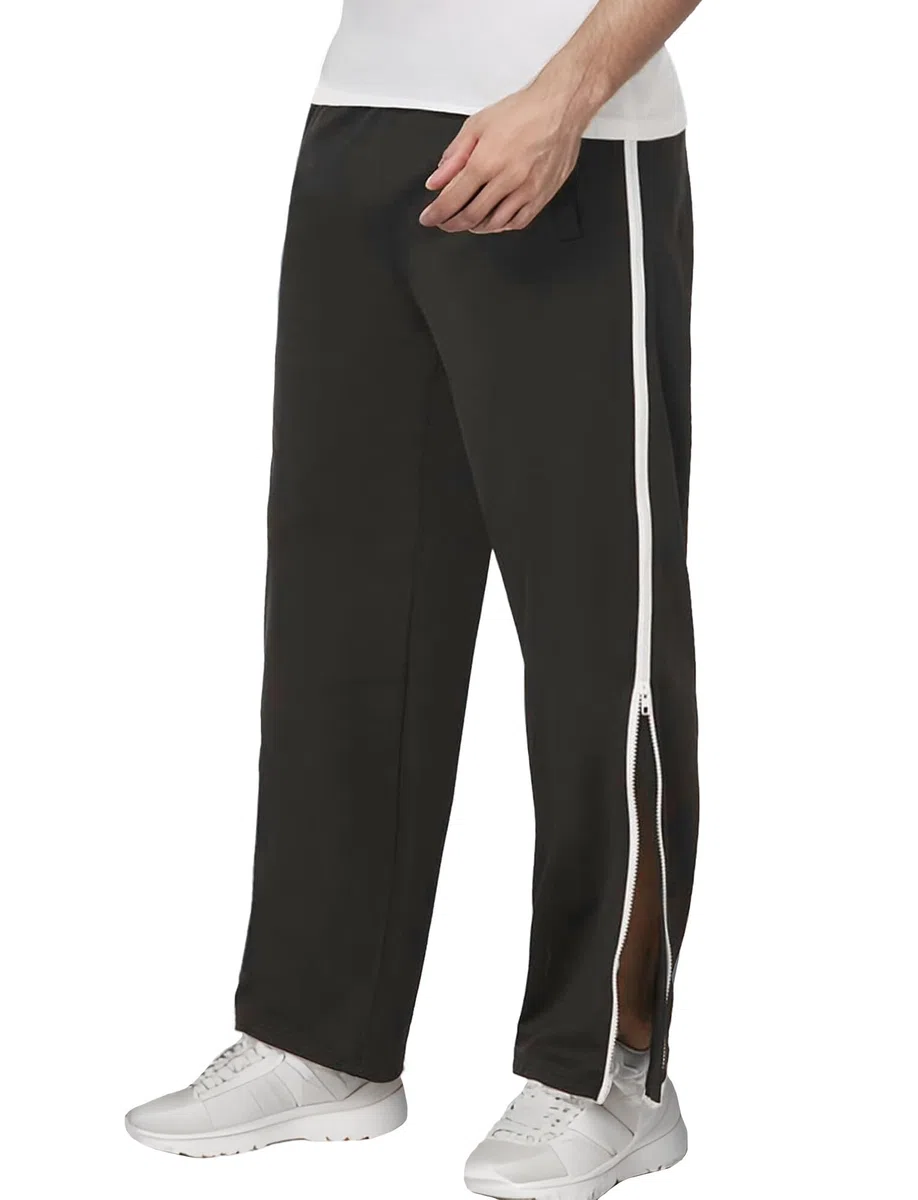 FEOYA Pantalones de chándal para hombre, con cremallera lateral, apertura completa, para gimnasio, deportes, postoperatoria, pantalones de descanso con bolsillos, Negro, 34-37