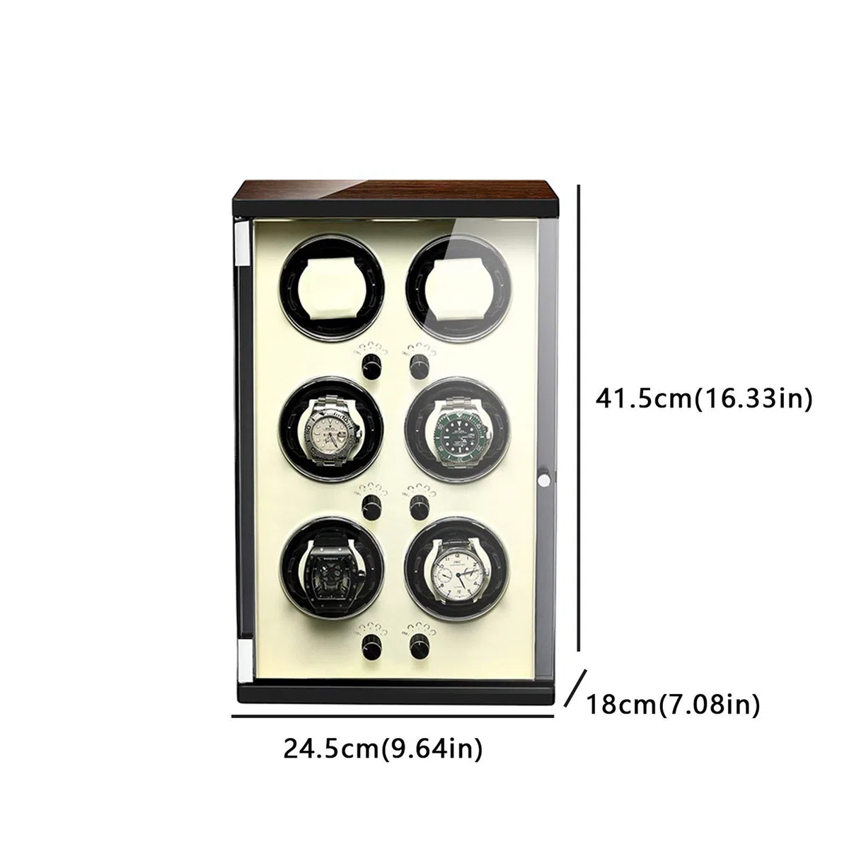 Enrollador de 6 Relojes para Relojes automáticos, Carcasa de Madera, Exterior Pintado con Pintura de Piano, 5 Modos de rotación, diseño antimagnético, Almohadillas tridim，