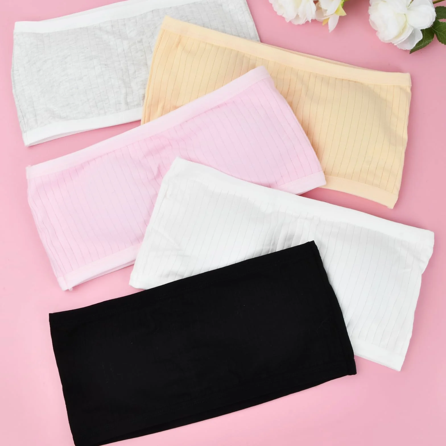 Amexo 5 Piezas Sujetador para Niñas Brasieres de Entrenamiento Transpirable sin Costuras con Almohadillas Extraíbles para Adolescentes 13-18 Años