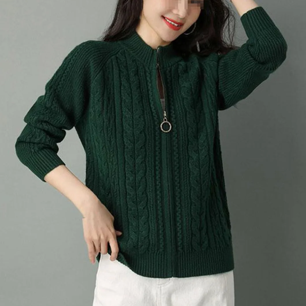 Chaqueta Tipo Cárdigan De Punto con Cremallera y Cuello Alto para Mujer, Manga Larga, Suéter Grueso