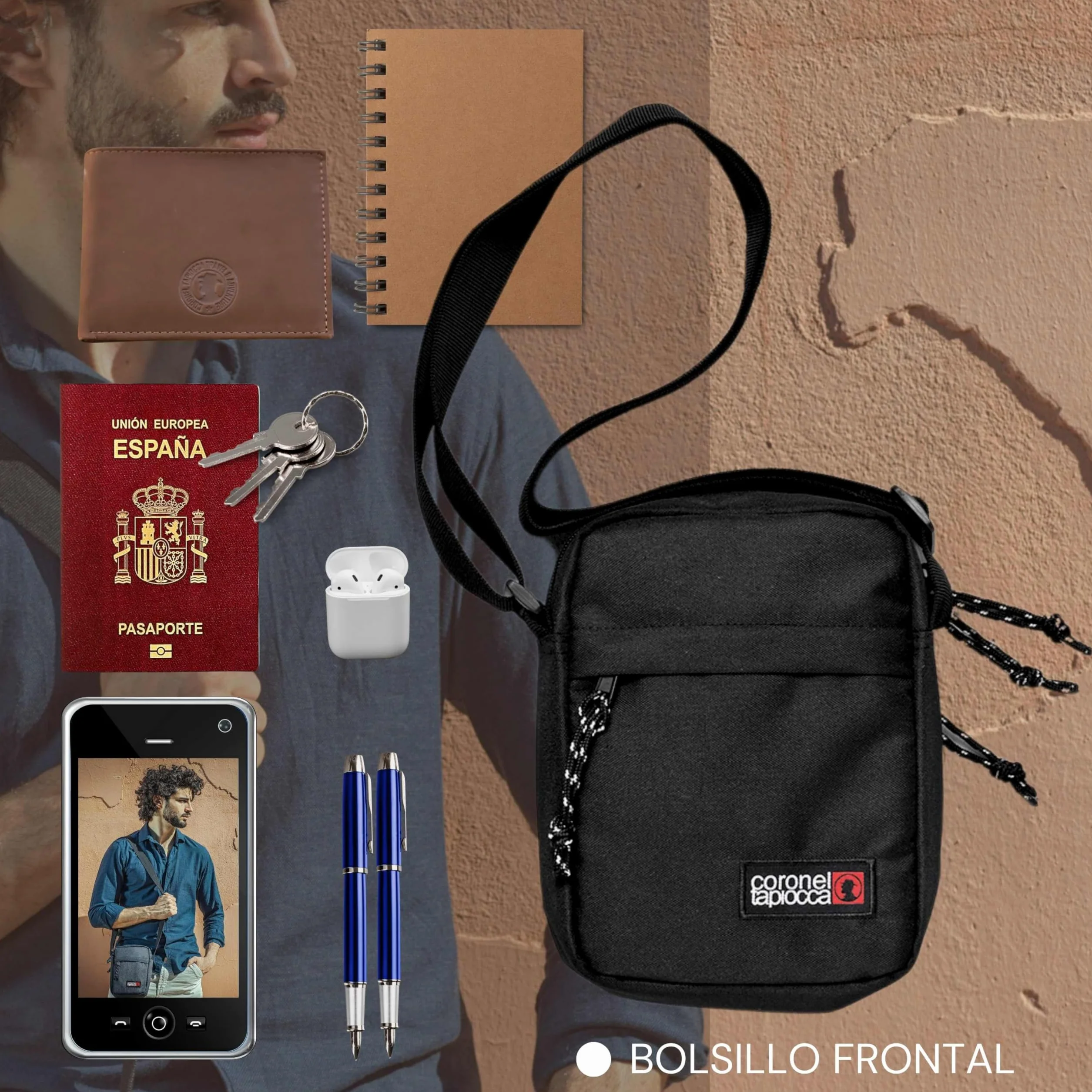 Coronel Tapioca – Bandolera para hombre estilo casual | Bolso hombre bandolera compacto con múltiples compartimentos | Ideal para uso diario, viajes o trabajo