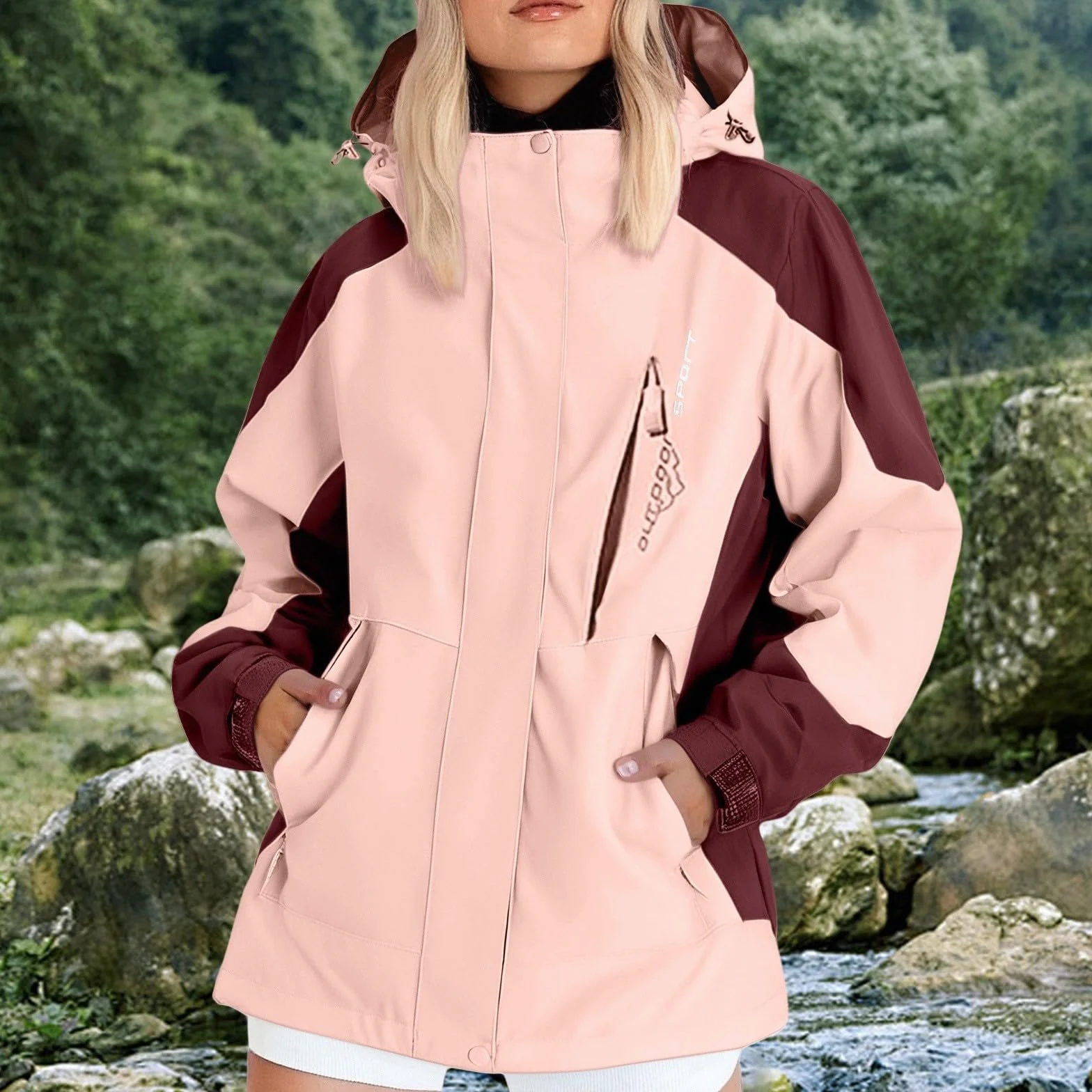 MJGkhiy Chaqueta impermeable mujer senderismo chaqueta cortavientos lluvia ligera chaquetas impermeables con capucha talla grande cortavientos Trench deportivo camping Softshell al aire libre chaleco