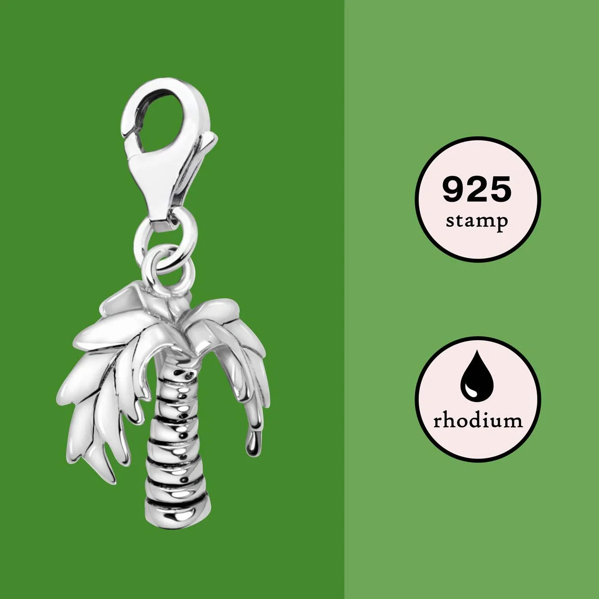Quiges Charm con Cierre Colgante Palmera Plata de Ley 925 Mujer para Pulseras Europeas