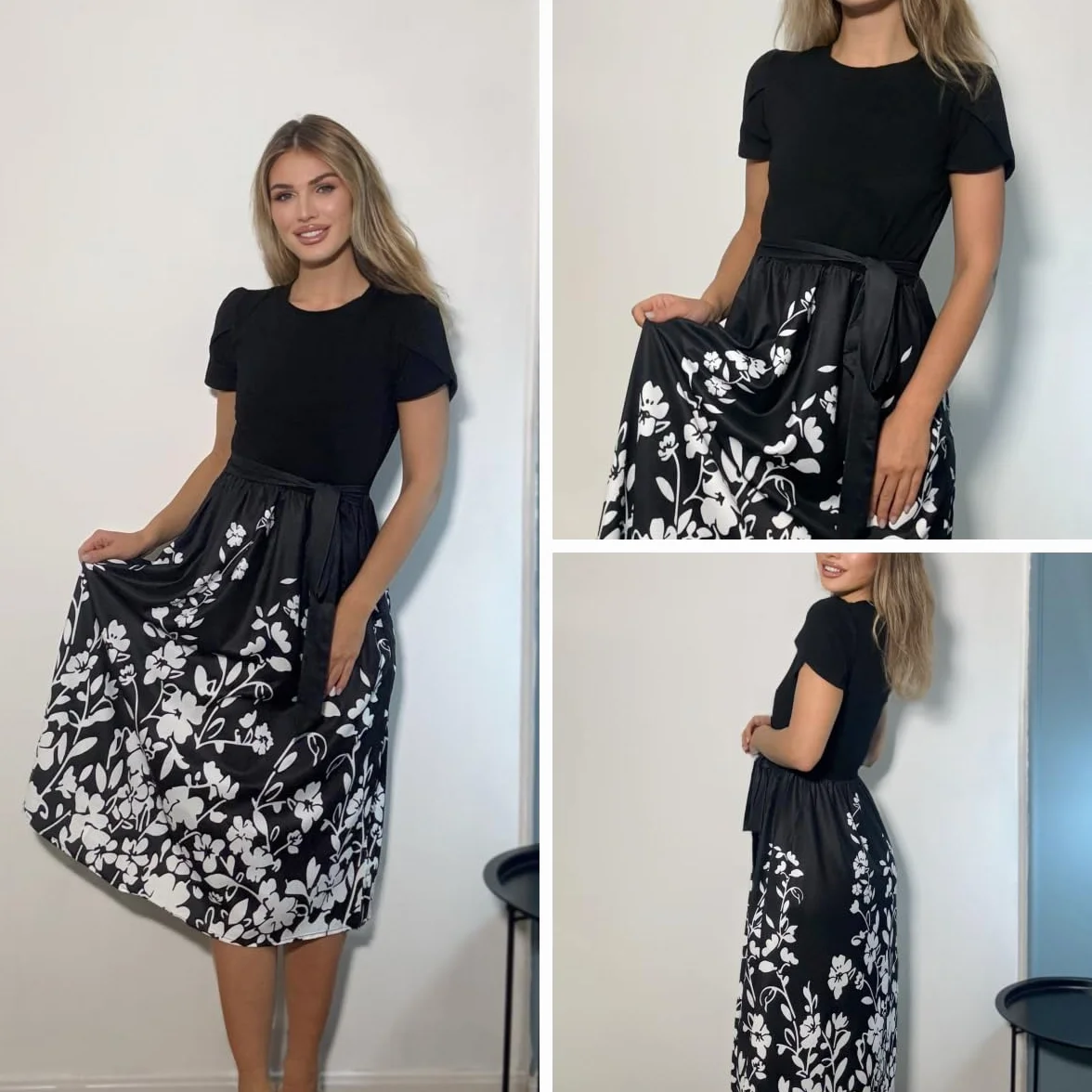 Zeagoo Vestido de Verano para Mujer Cuello Redondo Casuales Cortas Mangas Vestidos Midi Vestido de Playa Estampado de Flores con Bolsillos S-XXL