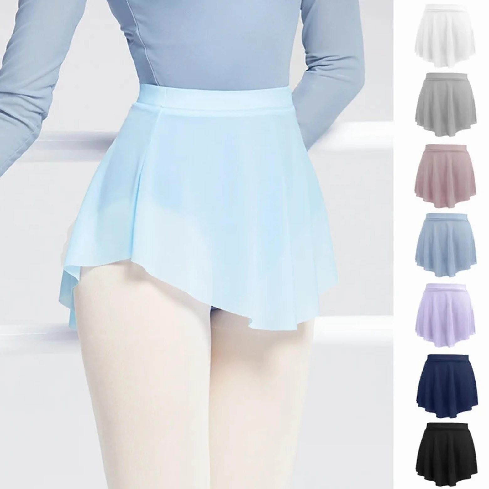 Falda de Ballet for mujer, falda baile corta dividida, cubierta malla suave, elástica for Para Mujer(White,M height 155-160cm)