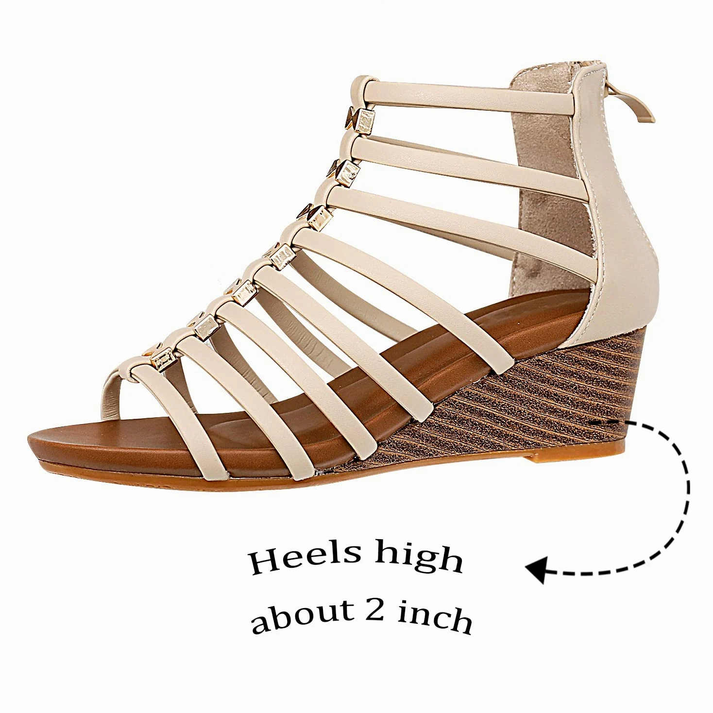 STMAHER Sandalias de gladiador para mujer con cremallera y tiras y cuña, zapatos romanos para niñas