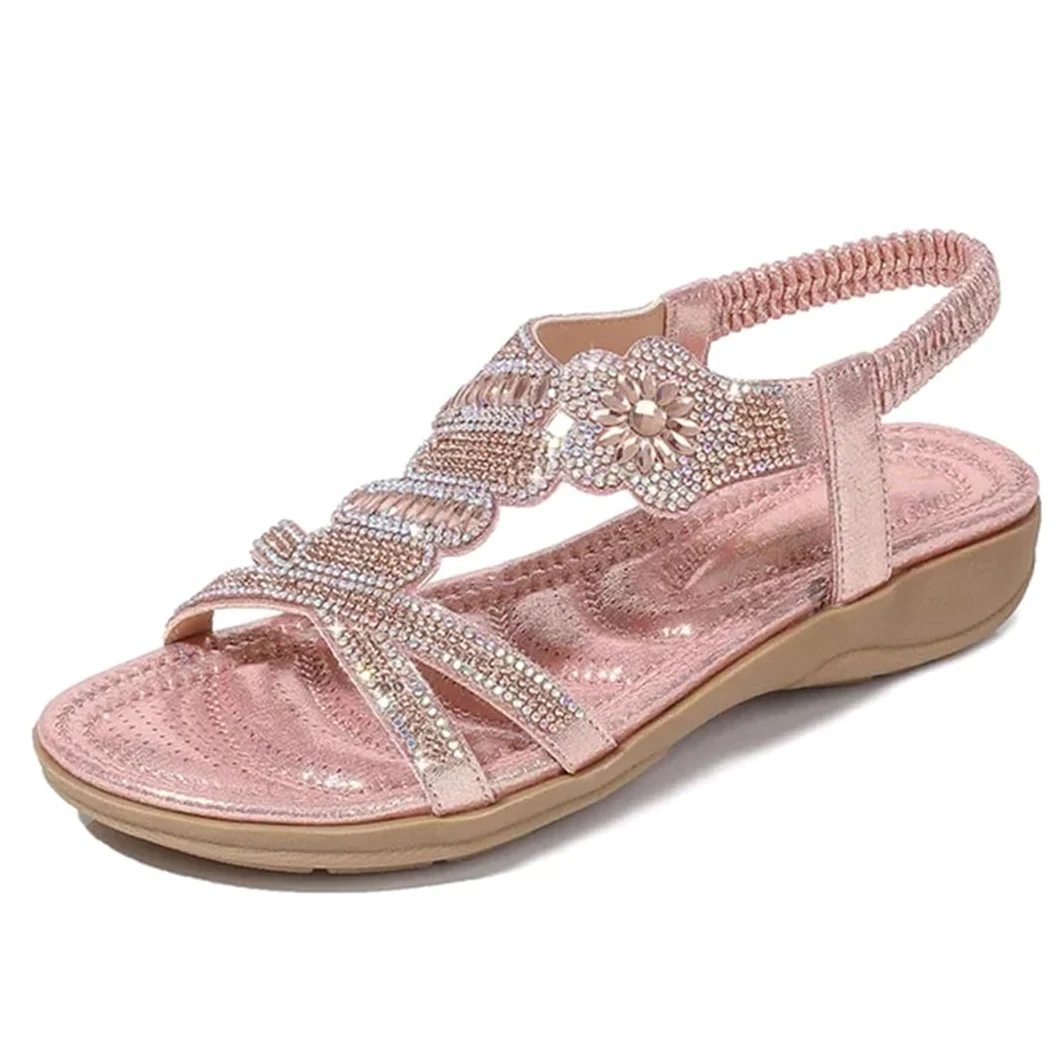 Sandalias de gladiador con banda elástica delantera y trasera para mujer, tacón plano, parte superior de poliuretano, sandalias de verano