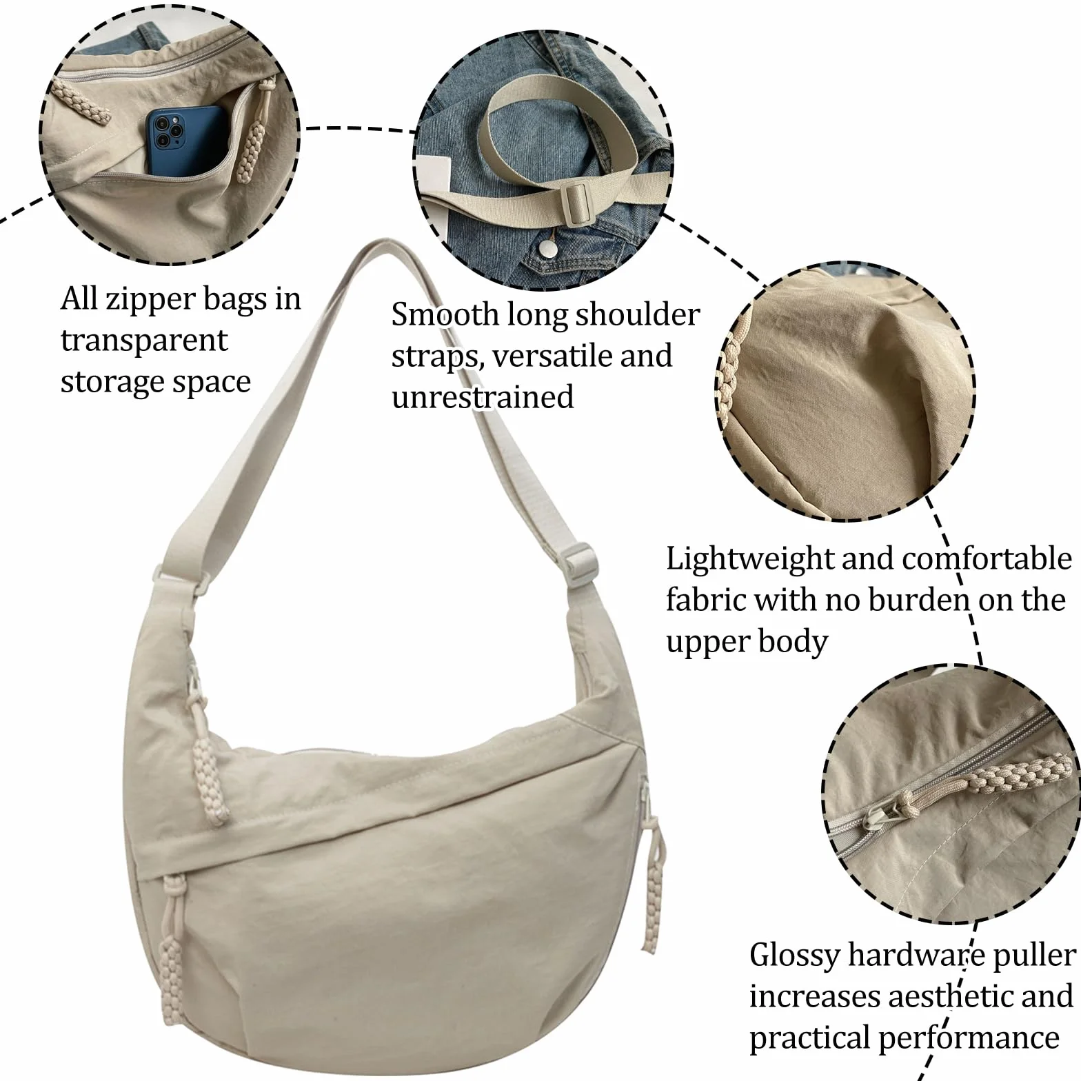 TYXHXTF Bolso de Media Luna para Mujer, Bandolera con Correa de Hombro Ajustable, para Viaje, Compras, Escuela, Oficina