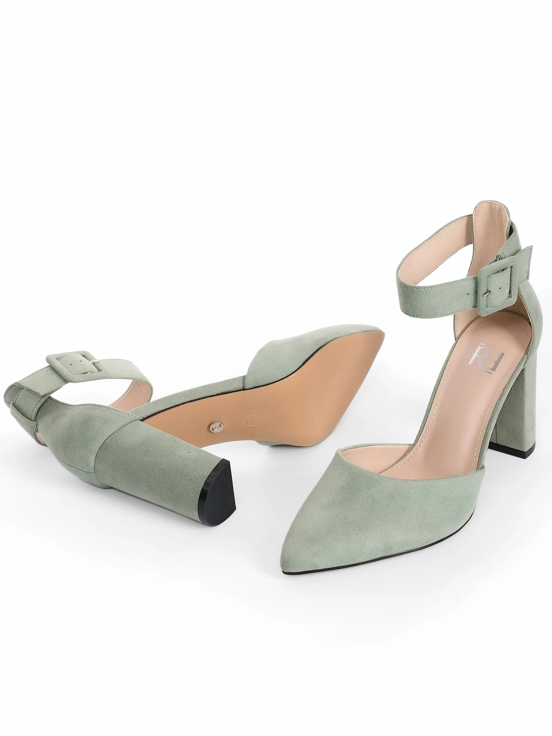 Tacones, 8.5 cm Tacón Bloque, Zapatos con Trasera, 8.5 cm Tacón Bloque, Blanco/Beige/Negro/Rosa/Verde/Gris/Rojo, Cuero sintético/Ante sintética, Zapatos Destalonados, Slingbacks, 2062A