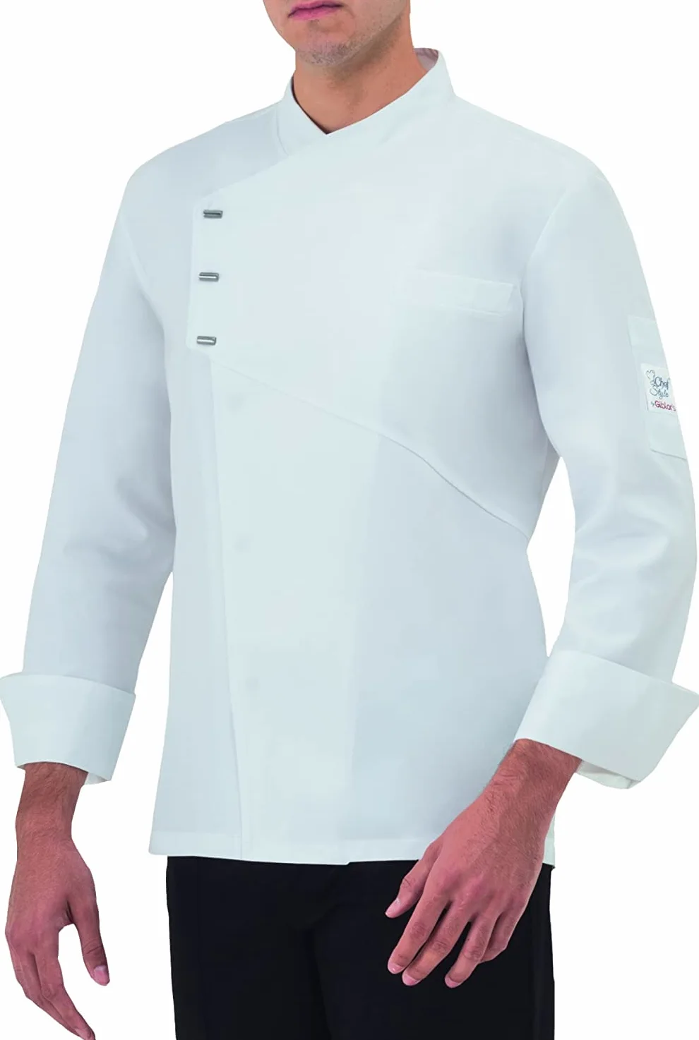 GIBLOR'S Art. 20P08G958 Chaqueta de cocinero Emanuel con botones a presión color azul, alta calidad, novedad 2020, Color blanco., L