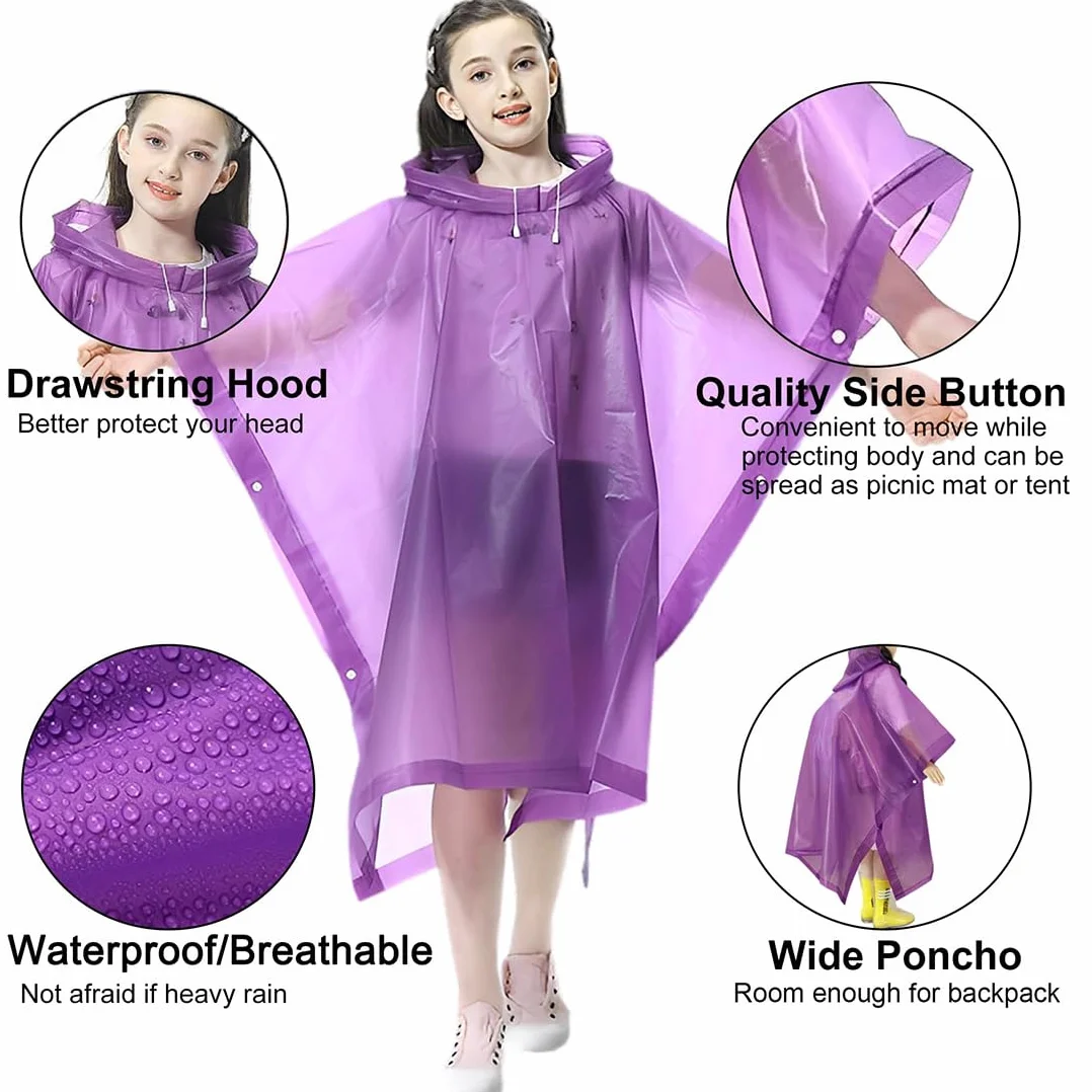 Poncho Impermeable Niños, Espesar Reutilizable EVA Chubasquero con Capucha y Botones para Niño Niña, Infantiles Traje de Liuvia con Capucha y Botón para Escuela Senderismo Ciclismo Viajes