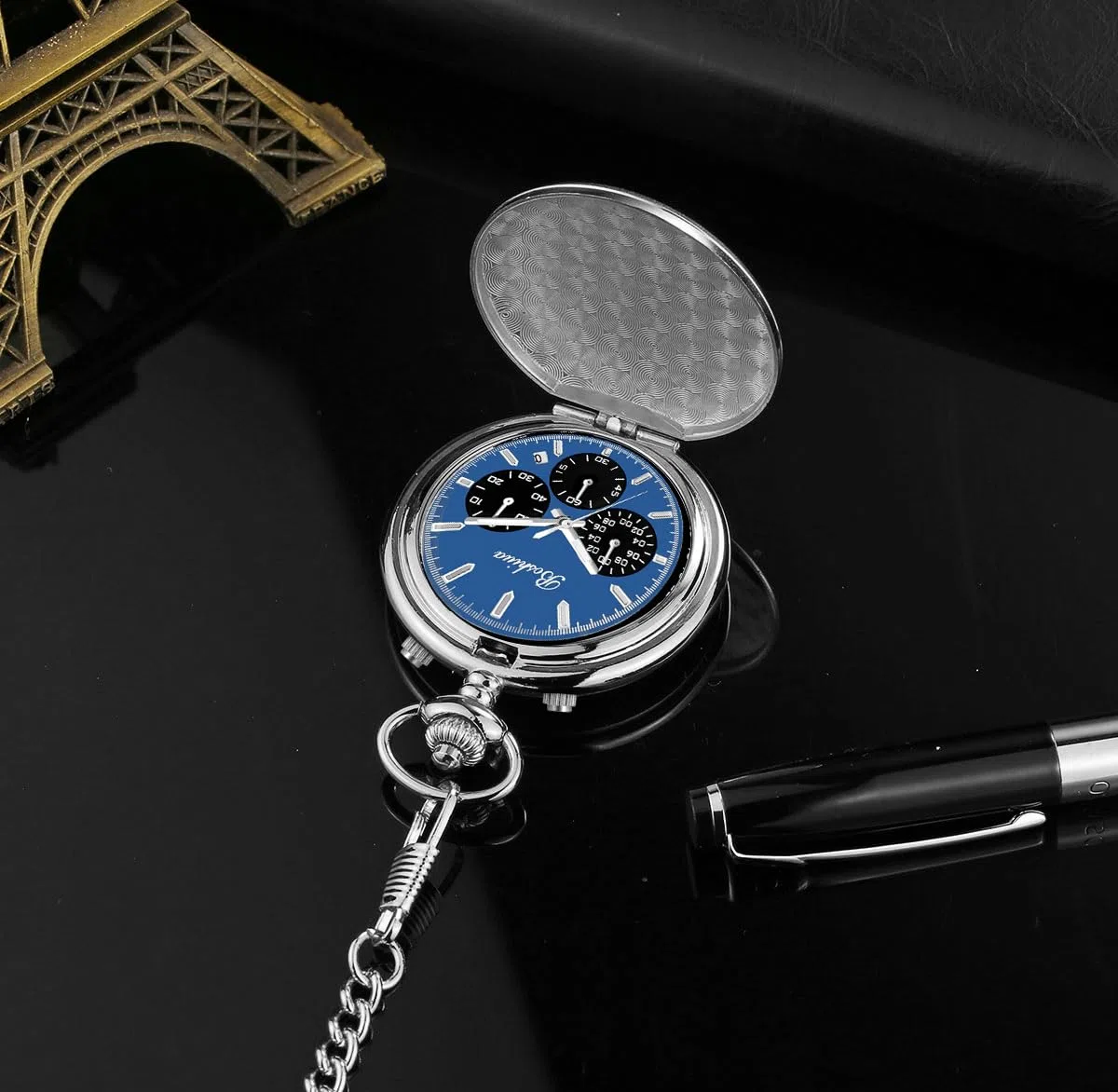 BOSHIYA Relojes de bolsillo de cuarzo suave para hombre, multifuncional, cronógrafo, clásico, vintage, reloj de bolsillo con cadena, Navidad, graduación, cumpleaños, regalo del día del padre