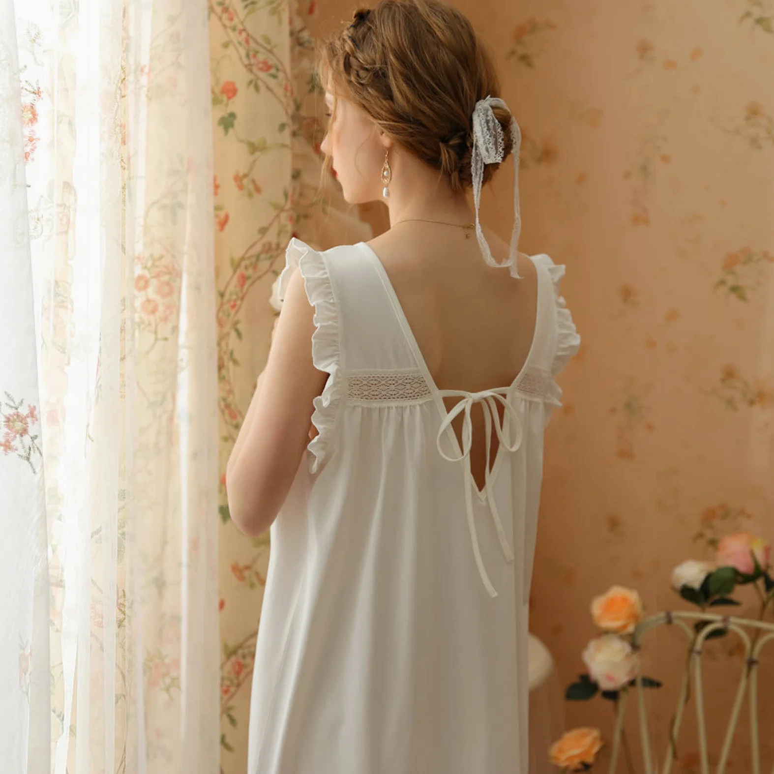 OFFSUM Verano Color Sólido Sin Mangas Camisón Algodón Palacio Princesa Sexy Casual Elegante Tirantes Ropa Interior