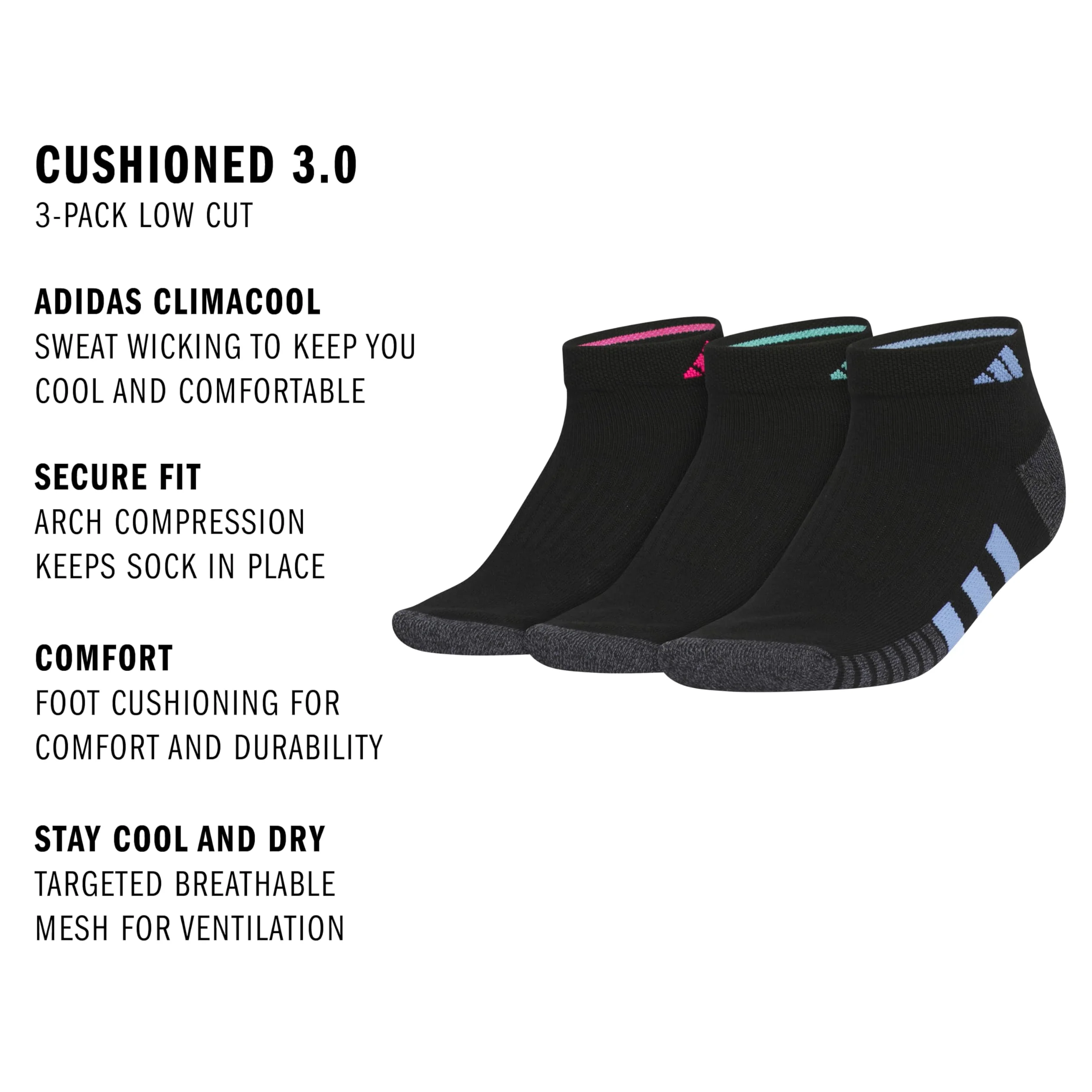 adidas Women's Cushioned 3.0 3-pack Low Cut Calcetines de corte bajo Mujer (Pack de 3)