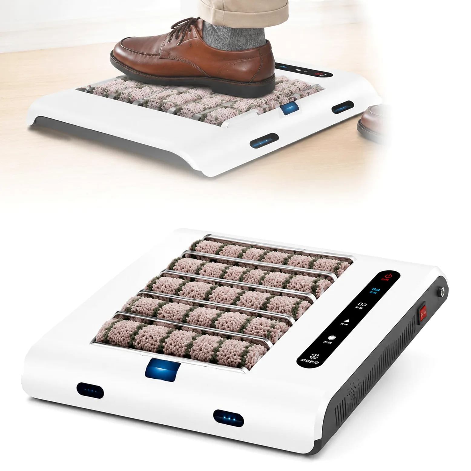 Limpiador suelas automático, lustrador aspirador 1000Pa +UV-Sterilization | Inducción manos libres, parada automática. Sin agacharse, sin agua. Limpia cuero, zapatillas, tacones. 500rpm, silencioso.