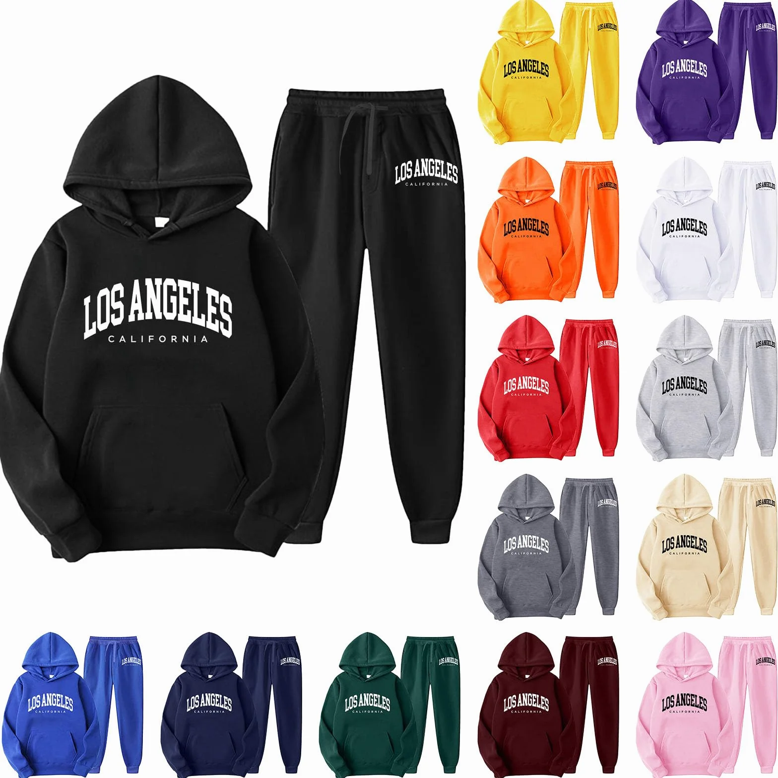 Ropa deportiva para hombre Los Ángeles con estampado Chándal de 2 piezas con capucha con capucha y pantalón largo Y2K Hip Hop Streetwear Transpirable Traje de ocio Verano Ropa deportiva