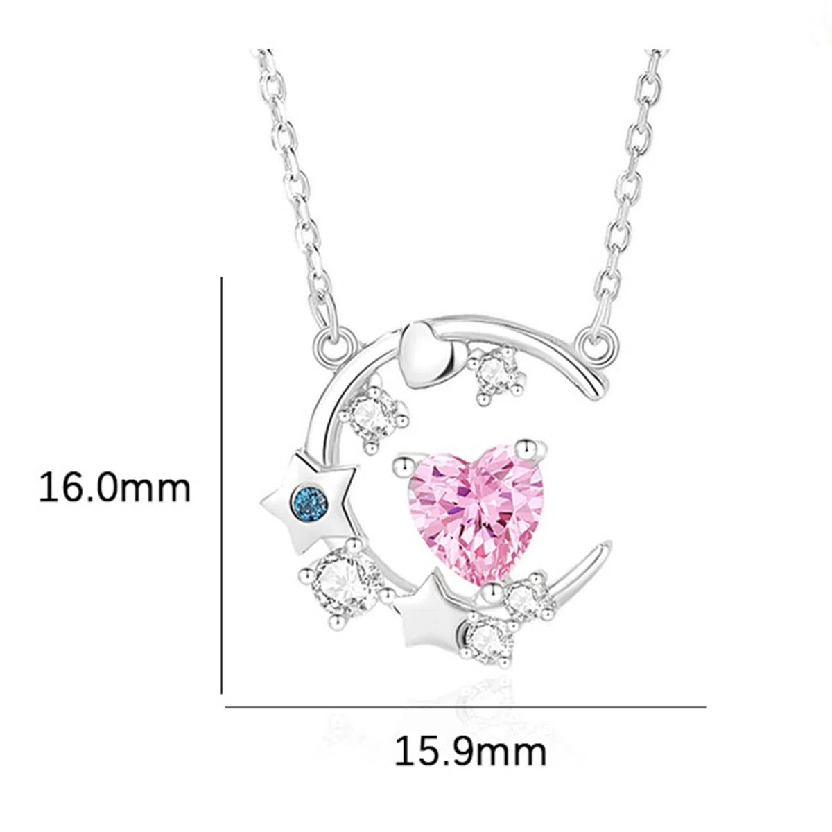 Collar de oro de 9/14/18 quilates para mujer, collar con colgante de estrella de luna con forma de corazón creado zafiro moissanita topacio oro real