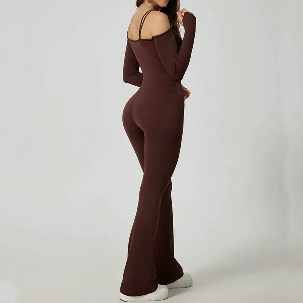 GLDFW - Conjunto de body de yoga para mujer, conjunto de gimnasio, deportes, chándal para mujer, pantalones acampanados, ropa deportiva