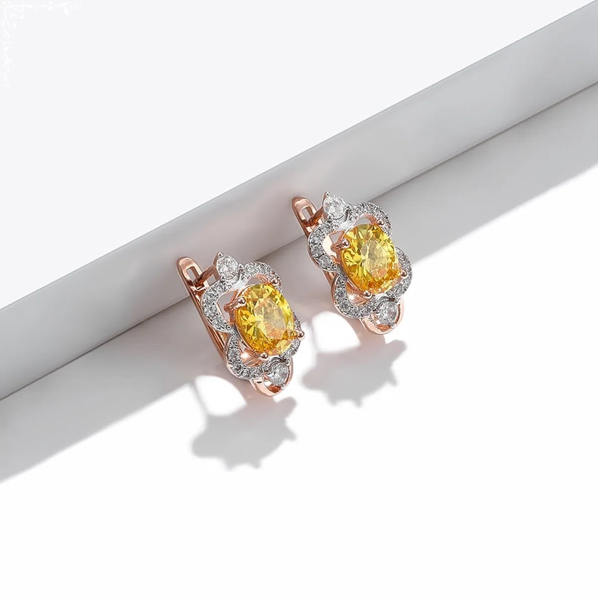 AMDXD Pendientes de mujer de oro rosa de 9 quilates Au375, "8" flores de aro con citrino amarillo, oro rosa de 9 quilates, pendientes de moissanita, sin níquel, joyas de oro real