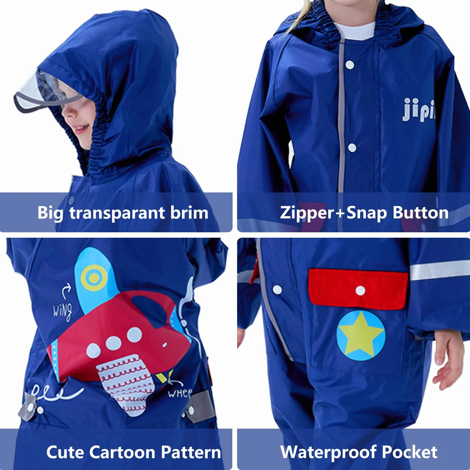 Traje de Lluvia Niños Niñas Chubasquero de Una Pieza Niños Mono Impermeable Lindo Dibujo Poncho de Lluvia Ligero Traje de Barro Unisex Ropa de Lluvia 1-10 Años