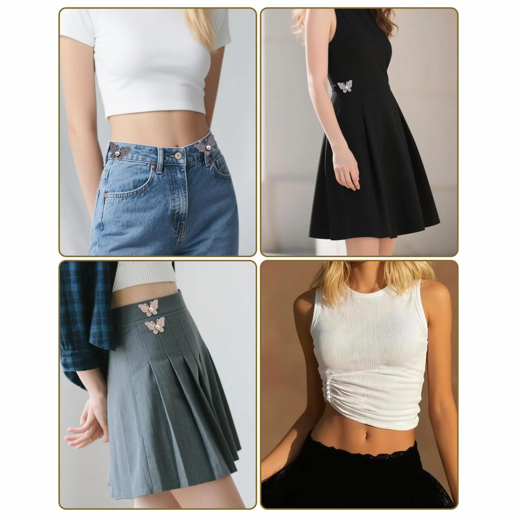 KIMHOME 4 Clips Ajustables para la Cintura, con Hebilla de Mariposa, para Pantalones y Vaqueros, y Clips de sujeción para Faldas y Vestidos