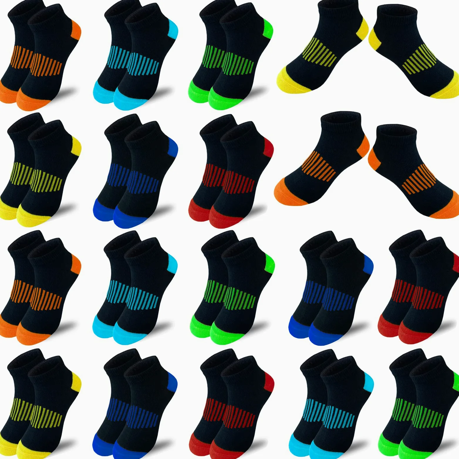 JAMEGIO 18 pares de calcetines deportivos para niños de corte bajo con medio cojín para niños pequeños y grandes