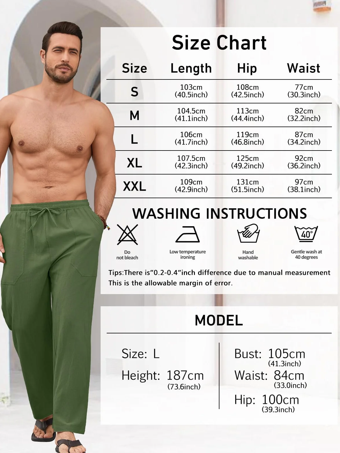 Pantalon Lino Hombre Pantalones de Verano Ligero Corte Holgado con Cintura Elástica y Cordón, con Bolsillos, para Playa, Vacaciones y Uso Diario