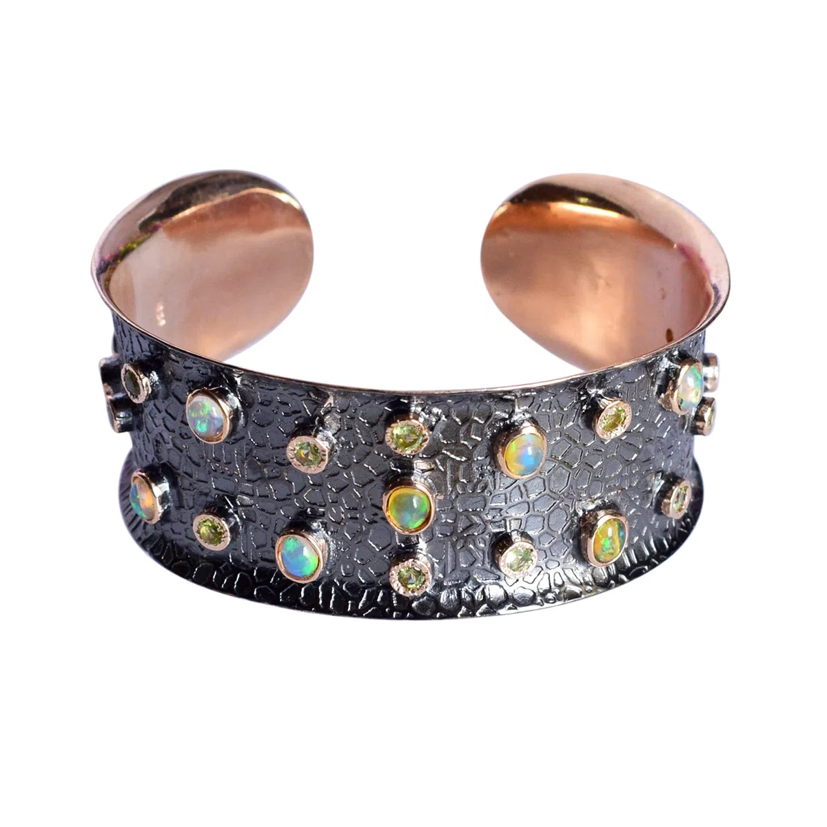 Brazalete de plata de ley 925 maciza de ópalo etíope y peridoto, fabulosa joya hecha a mano, regalo para ella, 8 inches, Gema, Ópalo etíope y peridoto