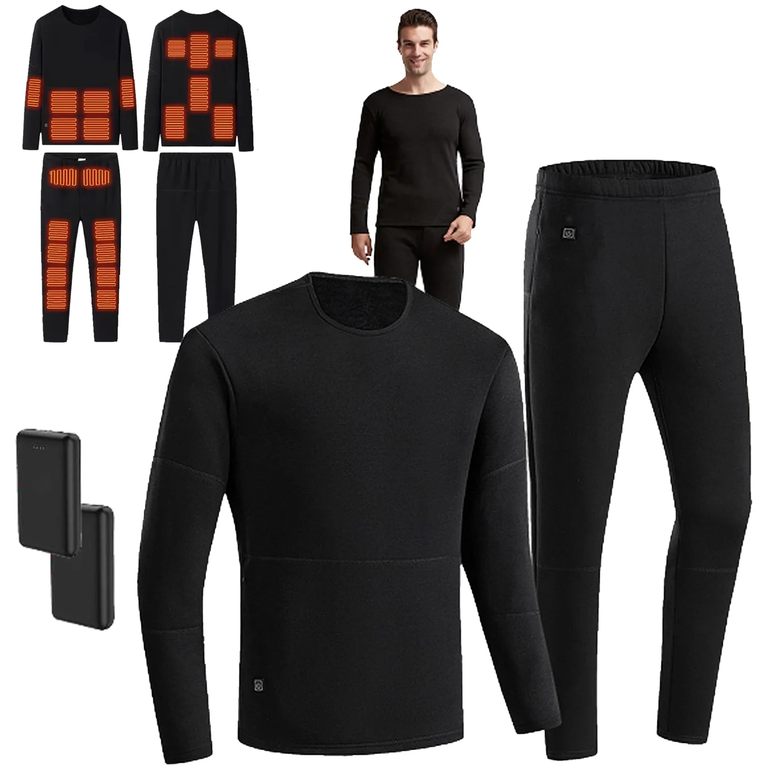 Ropa Interior Térmica Calefactada De 22 Zonas Conjunto De Pantalones Top Inviernos Ciclismo Al Aire Libre Calefacción USB Ropa para Hombres Y Mujeres, con Batería