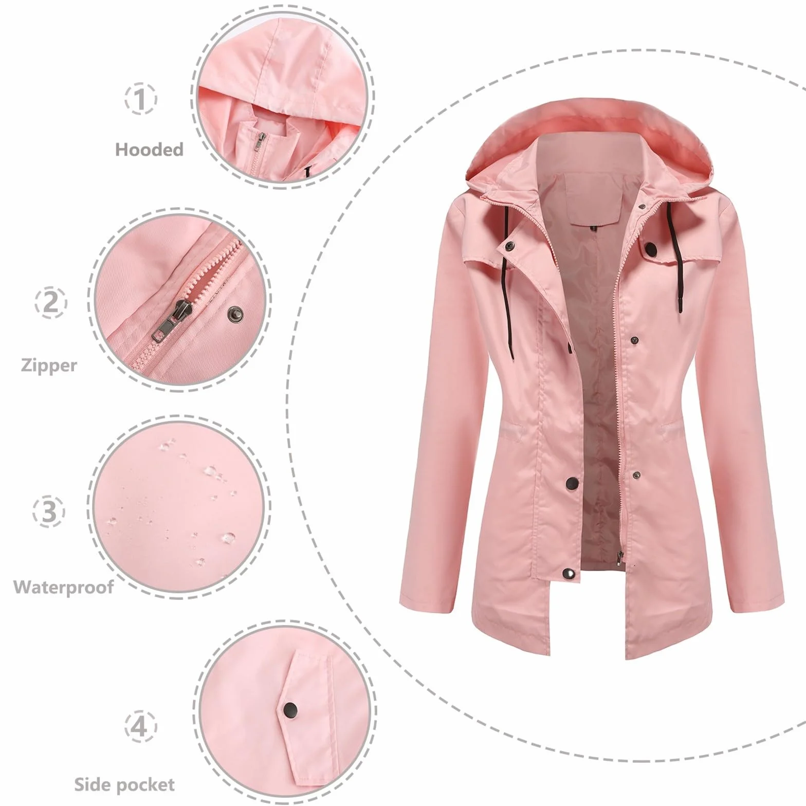 Chaquetas De Lluvia Talla Grande Para Mujer, Impermeable Ligero Y Largo Con Capucha, Viajes Al, Senderismo, Cortavientos Calcetines Senderismo Mujer Waterproof Jacket Women Chaqueta 3